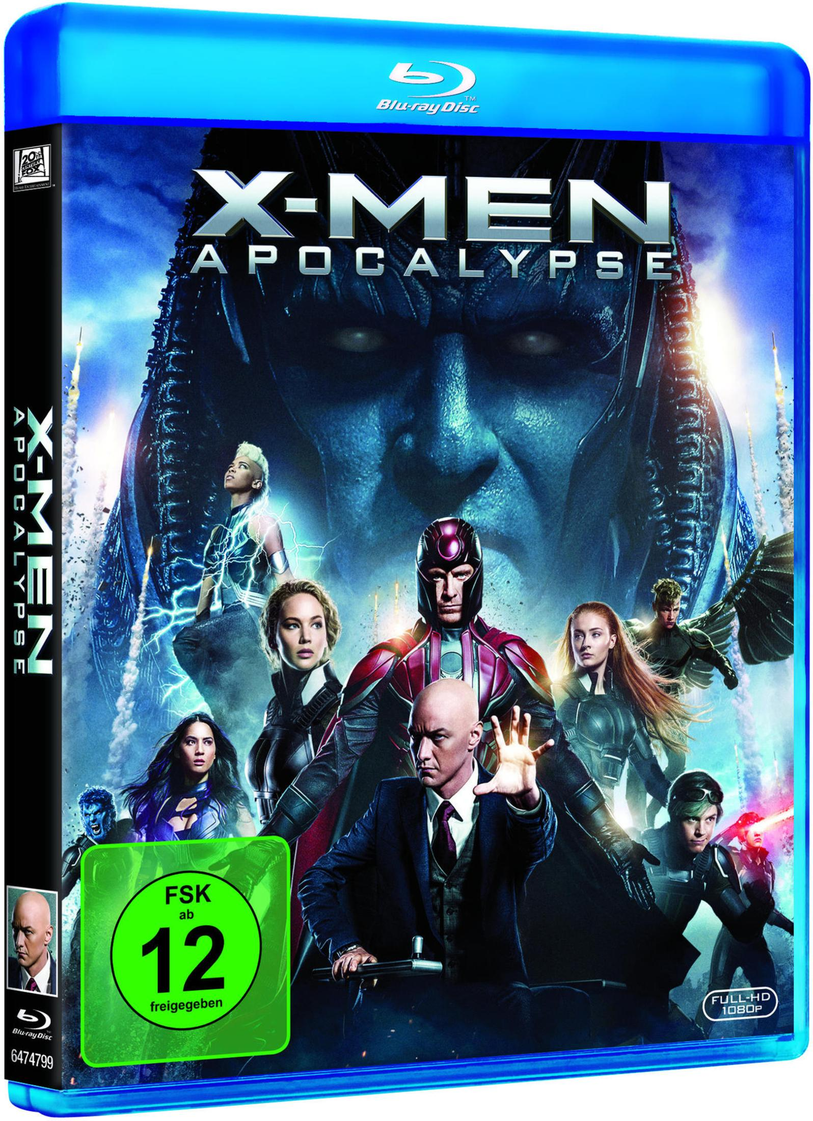 X-Men: Apocalypse Blu-ray-Cover mit verschiedenen Schauspielern und dem Filmtitel.