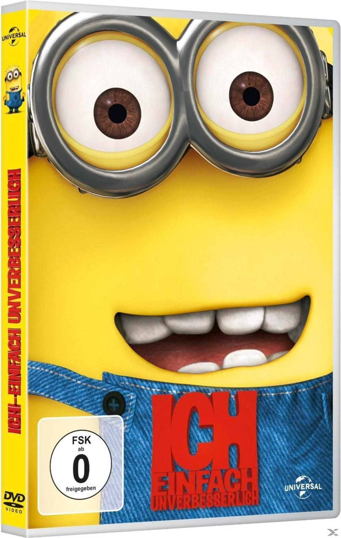 DVD-Hülle mit Minions. Gelbe Figur mit Jeans-Latzhose. Text auf Deutsch.