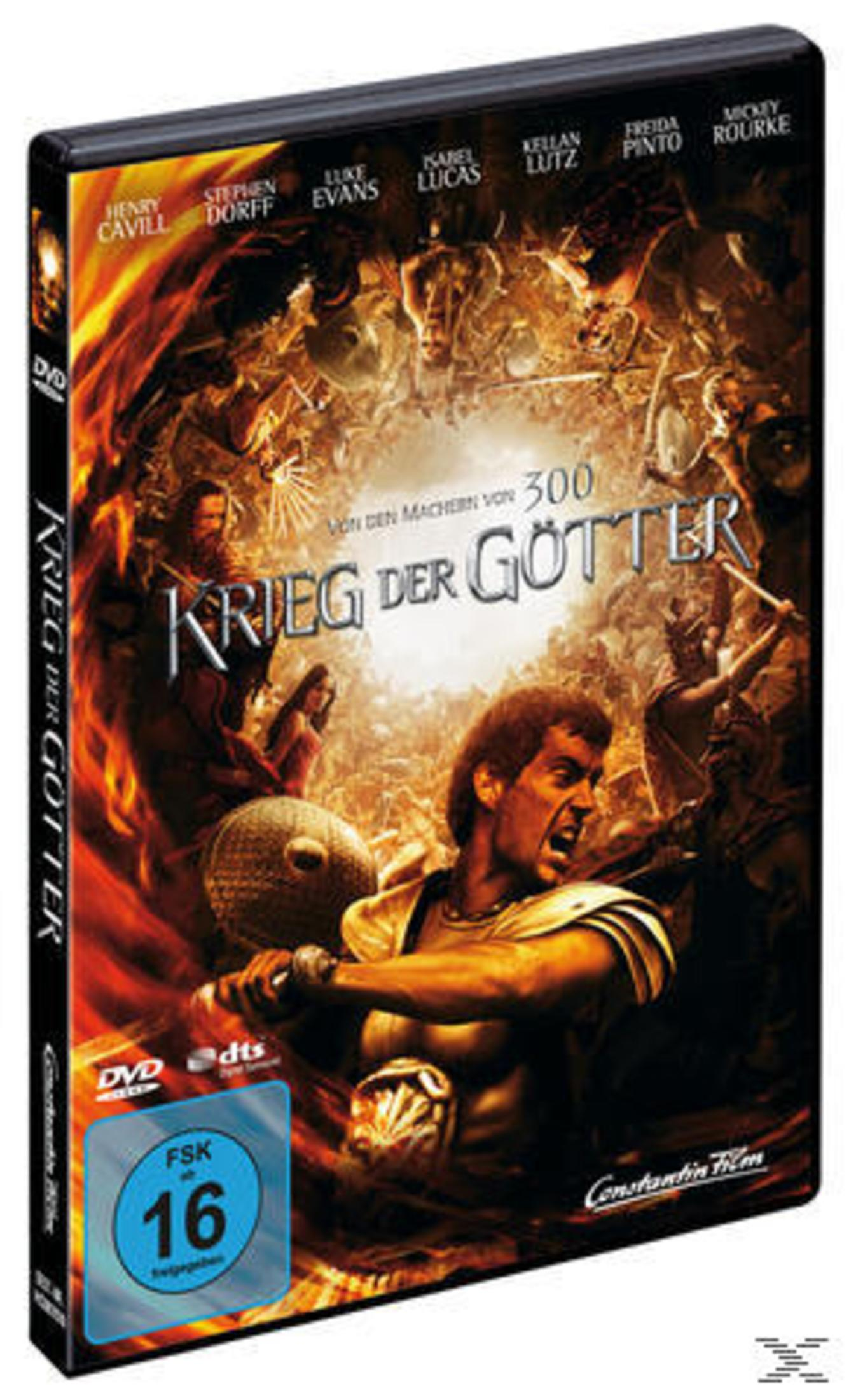 DVD-Cover von 'Krieg der Götter', mit Henry Cavill und Actionszenen.