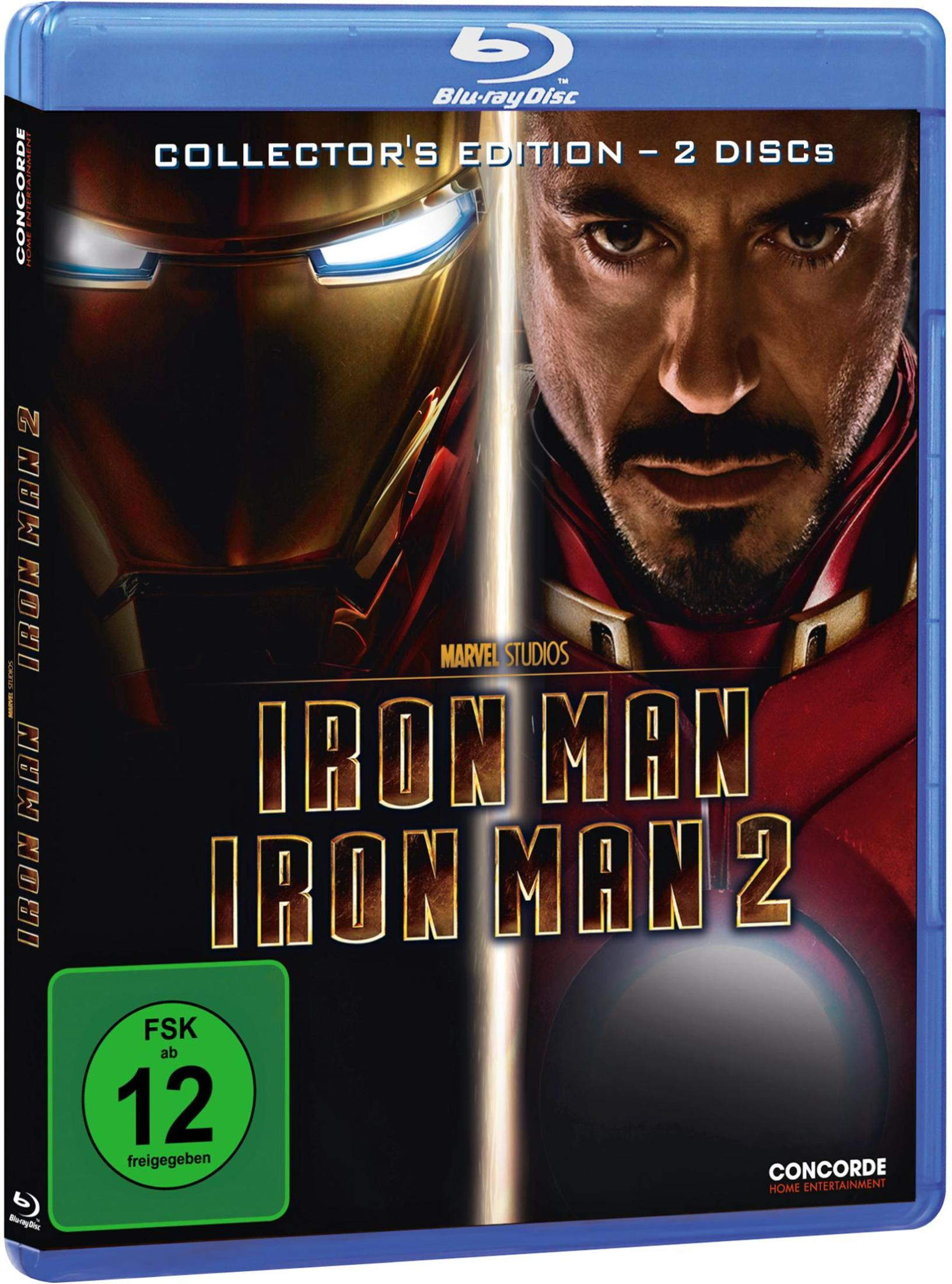 Blu-ray-Disc-Cover von Iron Man 2, mit Bildern von Iron Man und Robert Downey Jr.