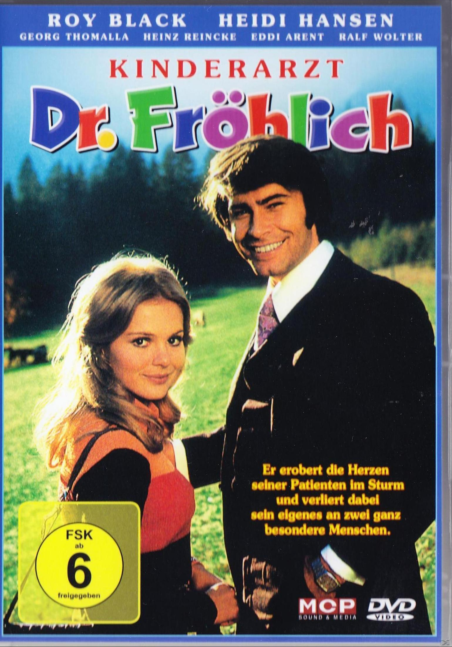 Filmplakat für Kinderarzt Dr. Fröhlich mit Roy Black und Heidi Hansen vor einer grünen Landschaft.