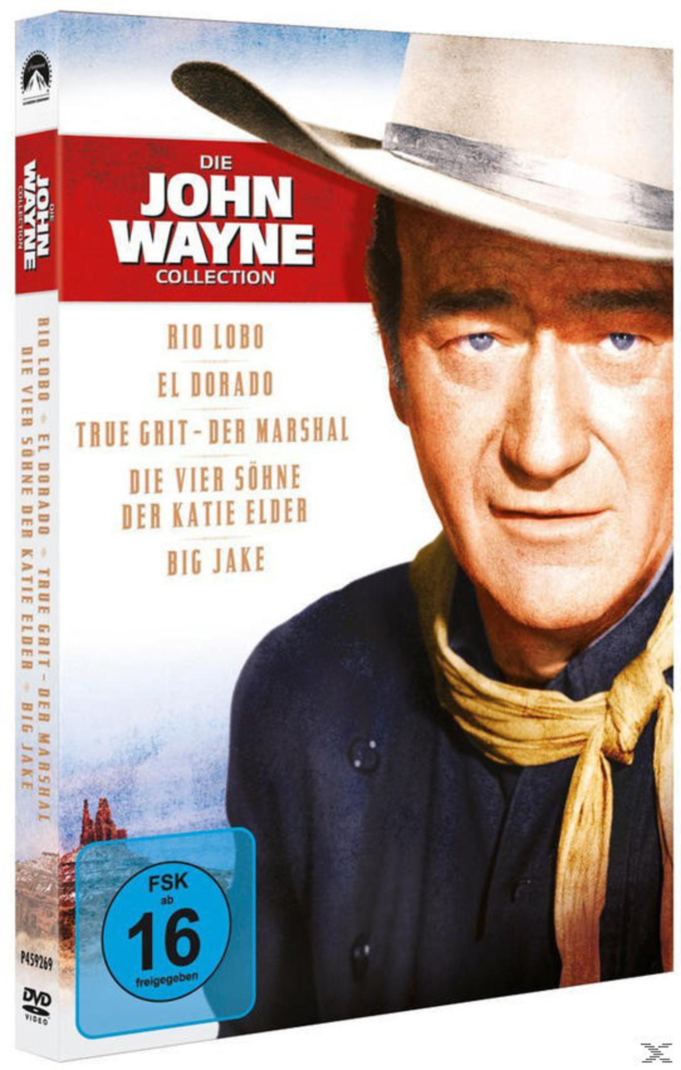 DVD-Hülle von Die John Wayne Collection mit einem Porträt von John Wayne in einem Hut und Halstuch.