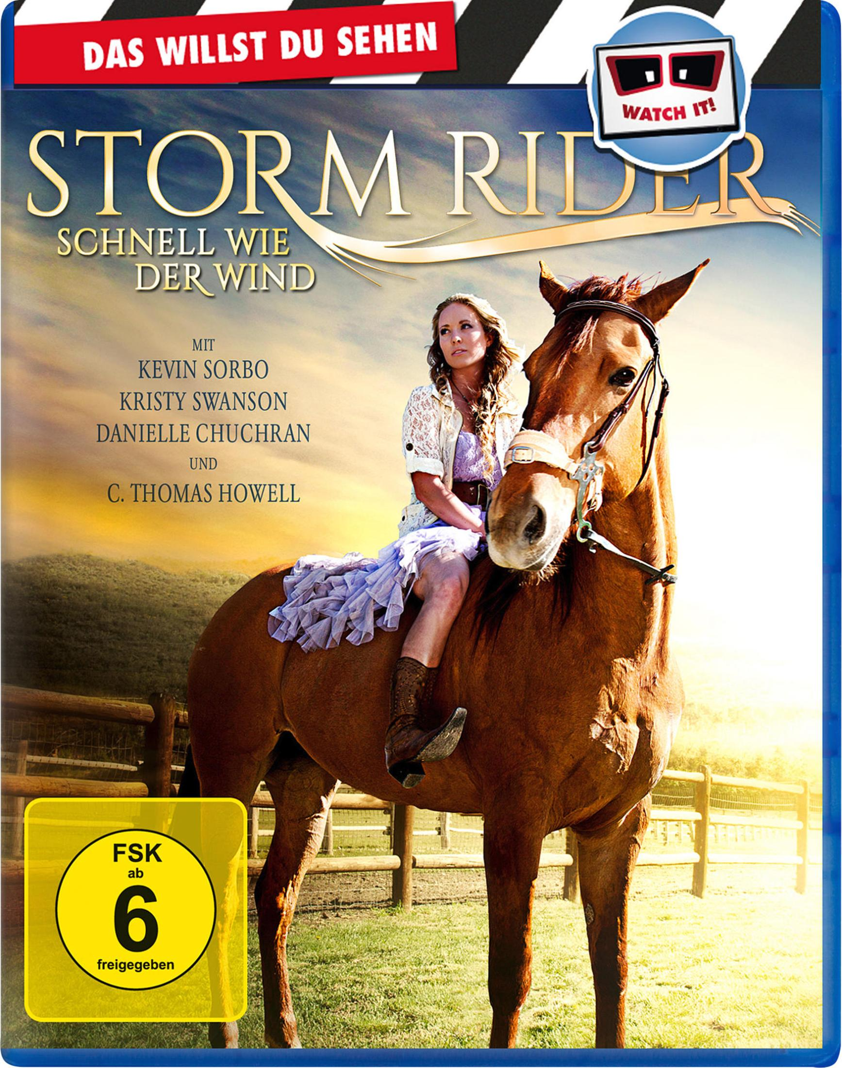 Filmposter mit einer Frau auf einem Pferd. Text auf Deutsch, mit einer Bewertung.