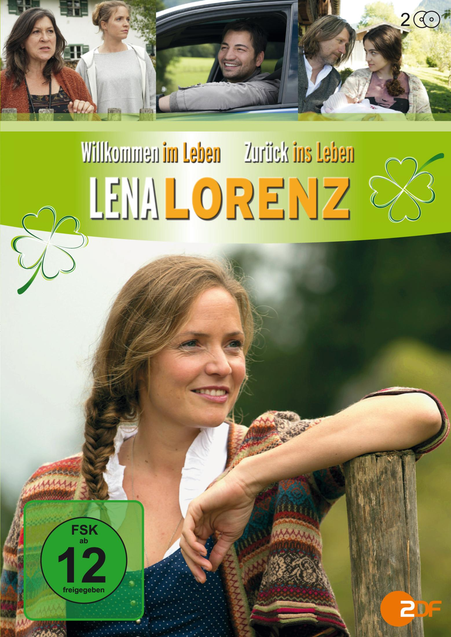 Lena Lorenz Plakat mit Frau im Vordergrund, die an einem Pfosten lehnt, und weiteren Szenenbildern oben.