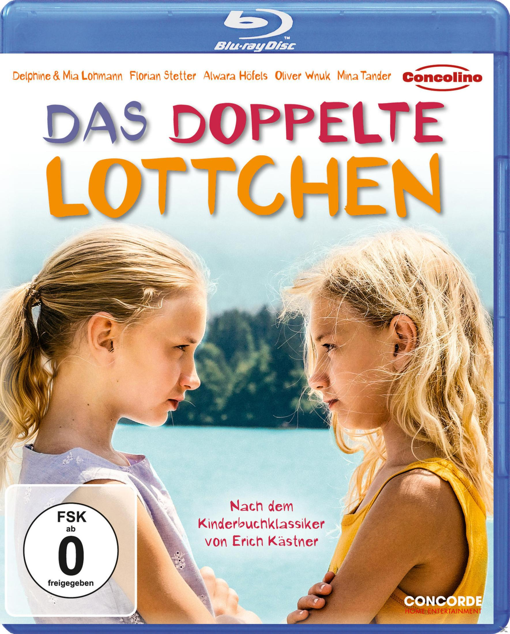 Blu-ray-Cover für 'Das Doppelte Lottchen' mit zwei Mädchen, die sich gegenüberstehen.