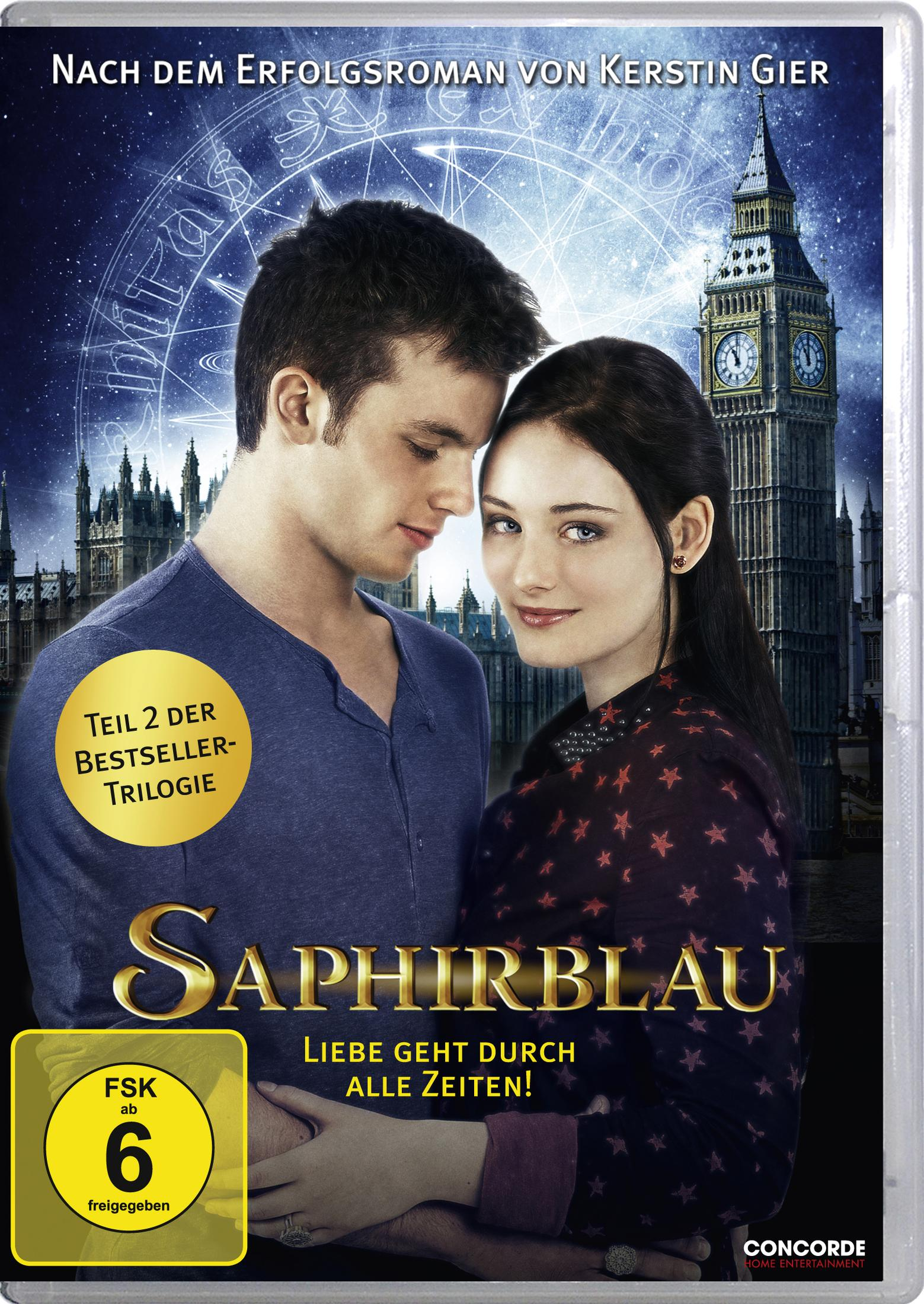 Ein junges Paar vor Londoner Gebäuden, mit Sternen und einem Zodiak-Kreis.