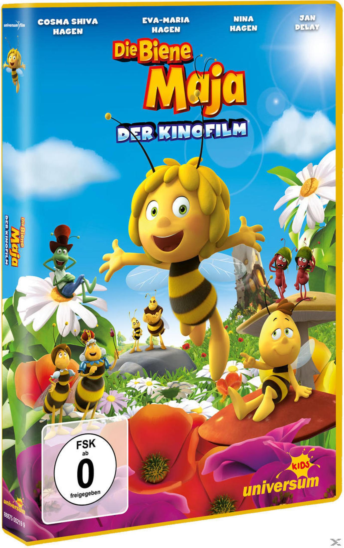 DVD-Hülle für den Zeichentrickfilm Die Biene Maja, mit einer Zeichentrickbiene auf einer Blume.