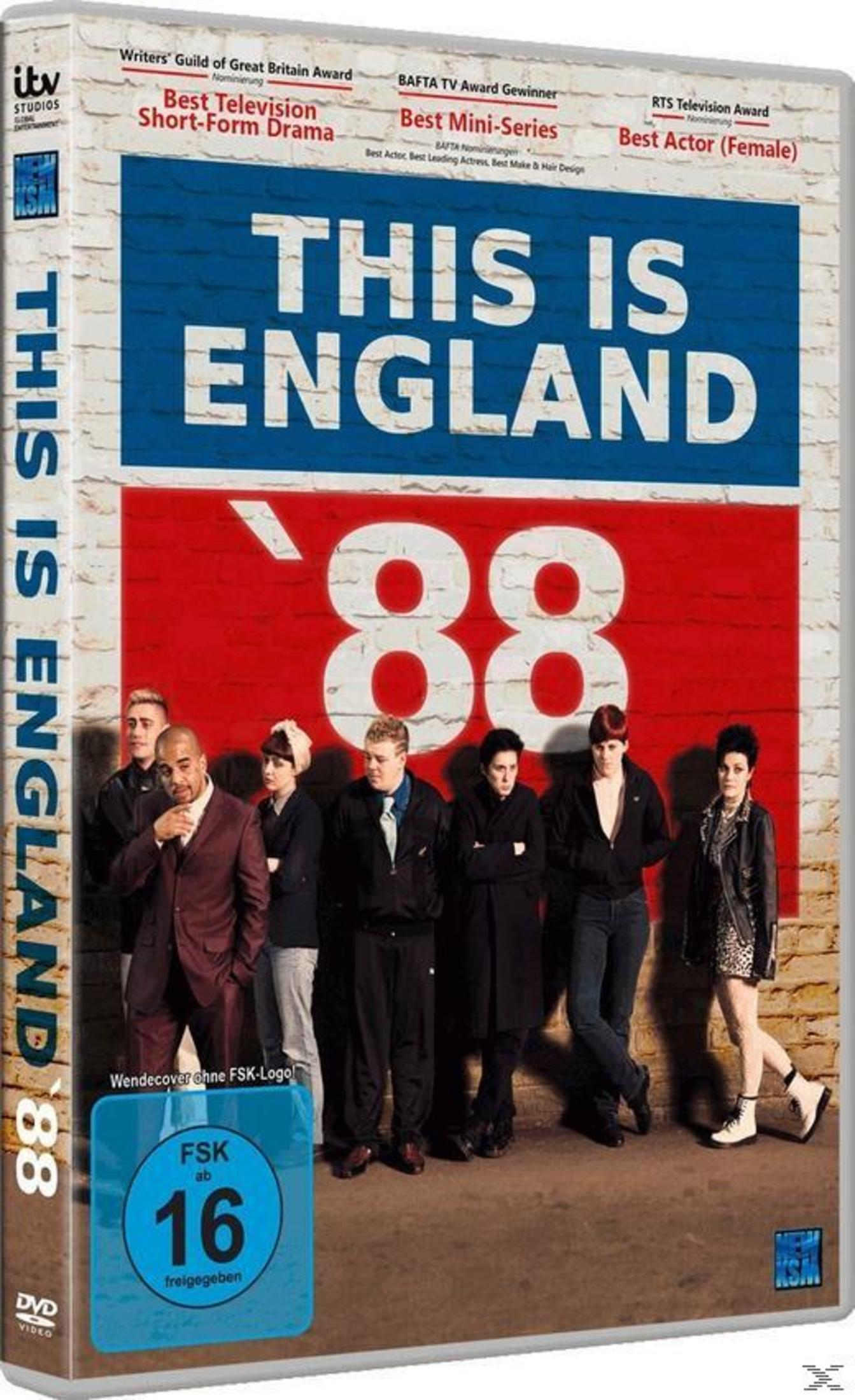 DVD-Hülle für 'This Is England '88'. Eine Gruppe von Menschen steht vor einer Ziegelmauer. Der Filmtitel steht darauf.