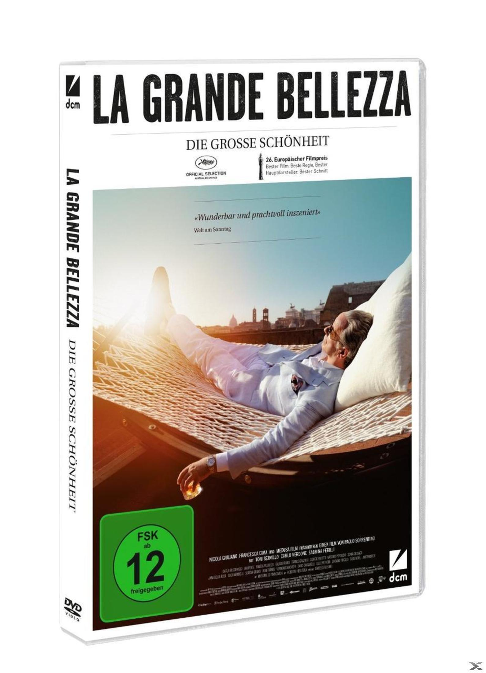 DVD-Cover von La Grande Bellezza mit einem Mann, der im Sonnenlicht in einer Hängematte liegt.