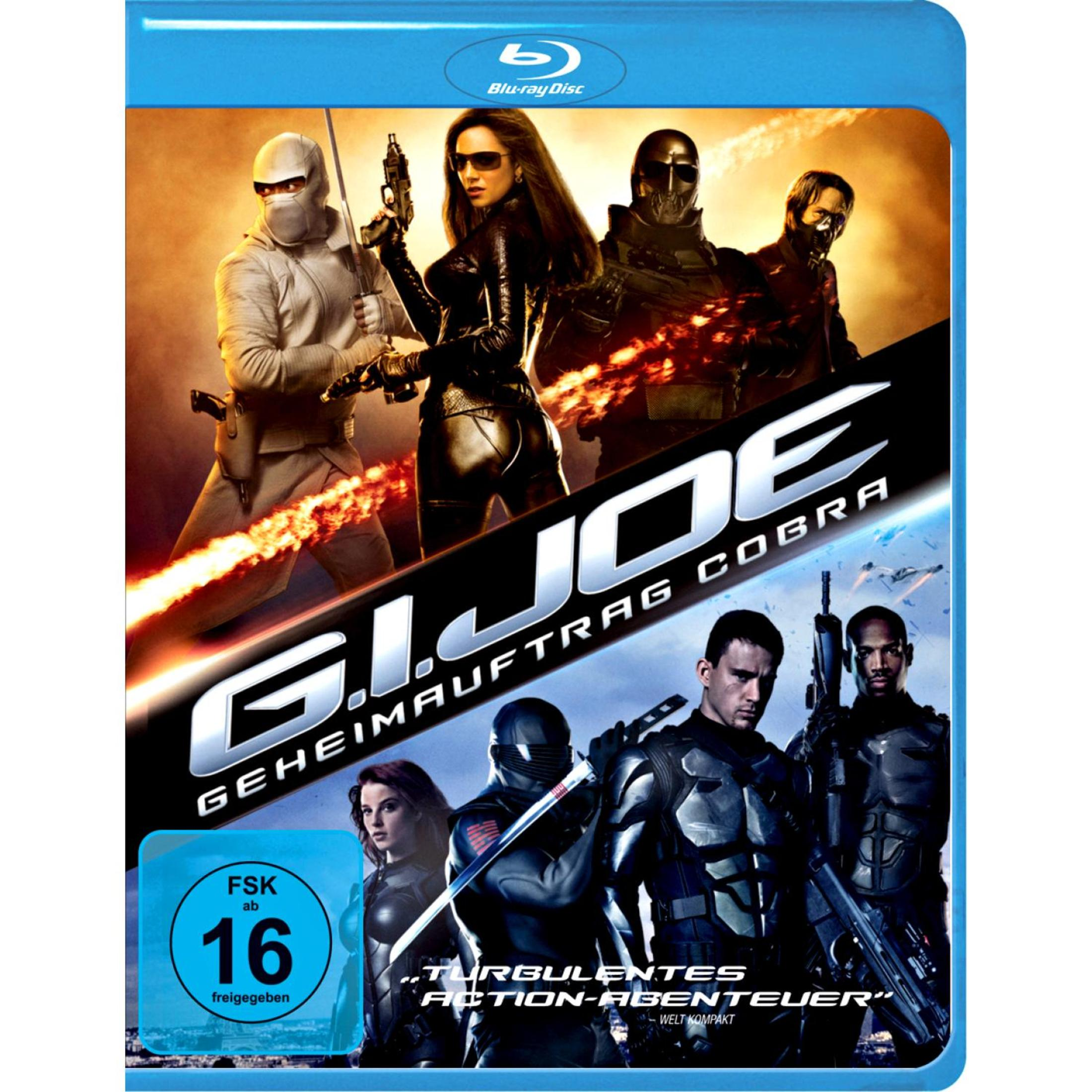 Blu-ray-Hülle des Films G.I. Joe: Retaliation mit Actionfiguren und Filmstars.