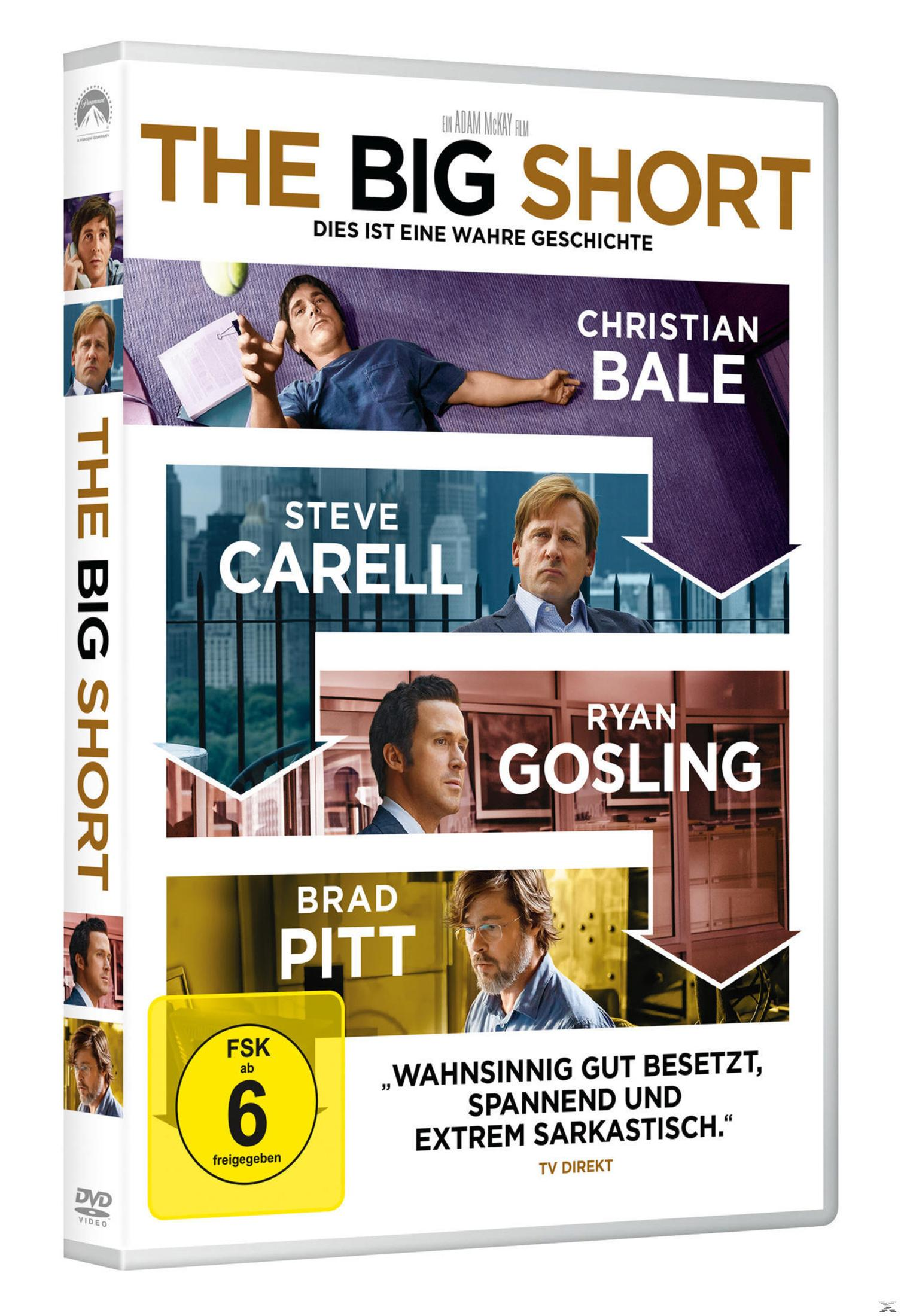 DVD-Cover von The Big Short mit den Darstellern Christian Bale, Steve Carell, Ryan Gosling und Brad Pitt.