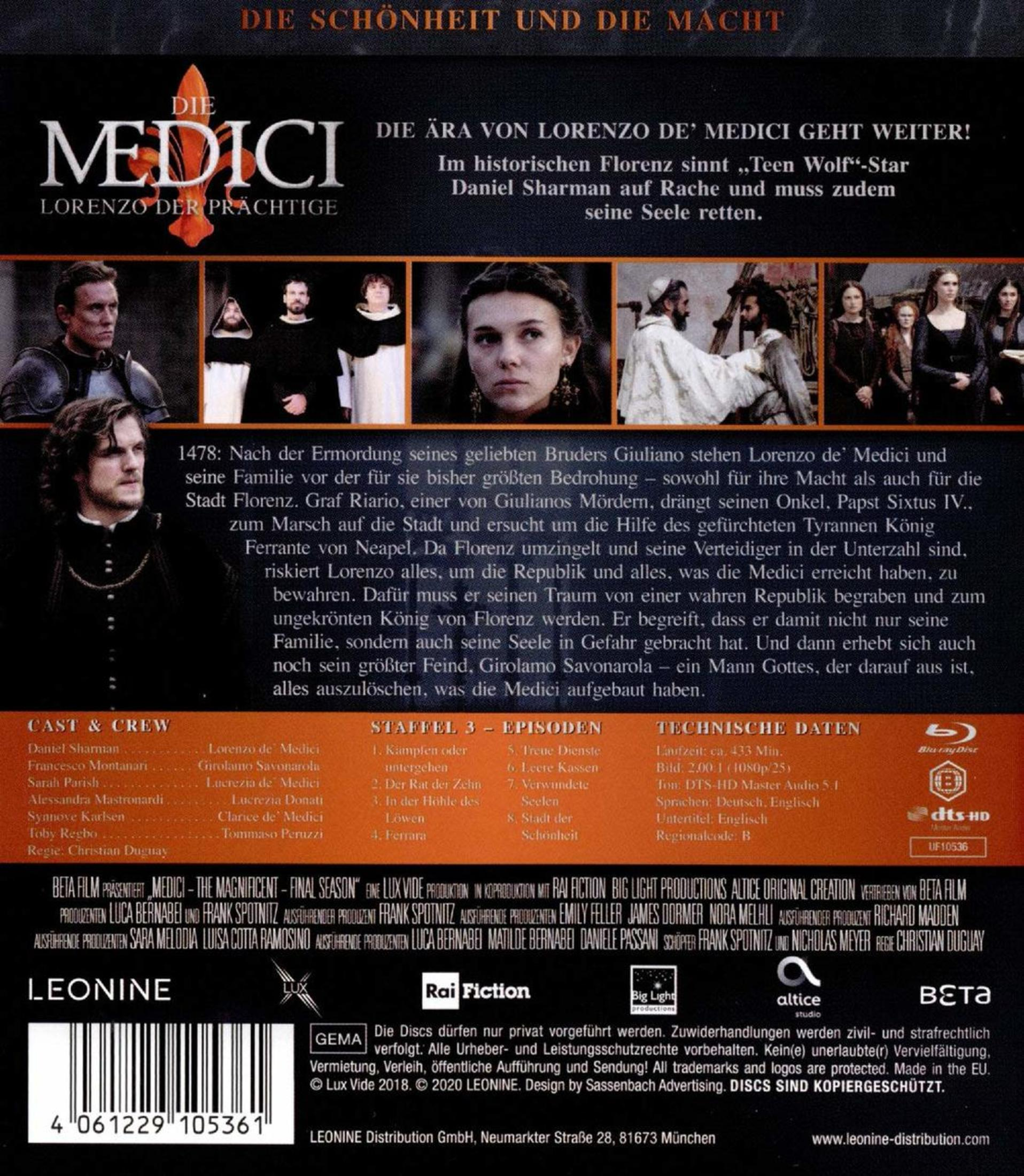 Rückseite der DVD-Hülle eines historischen Dramas über die Familie Medici.