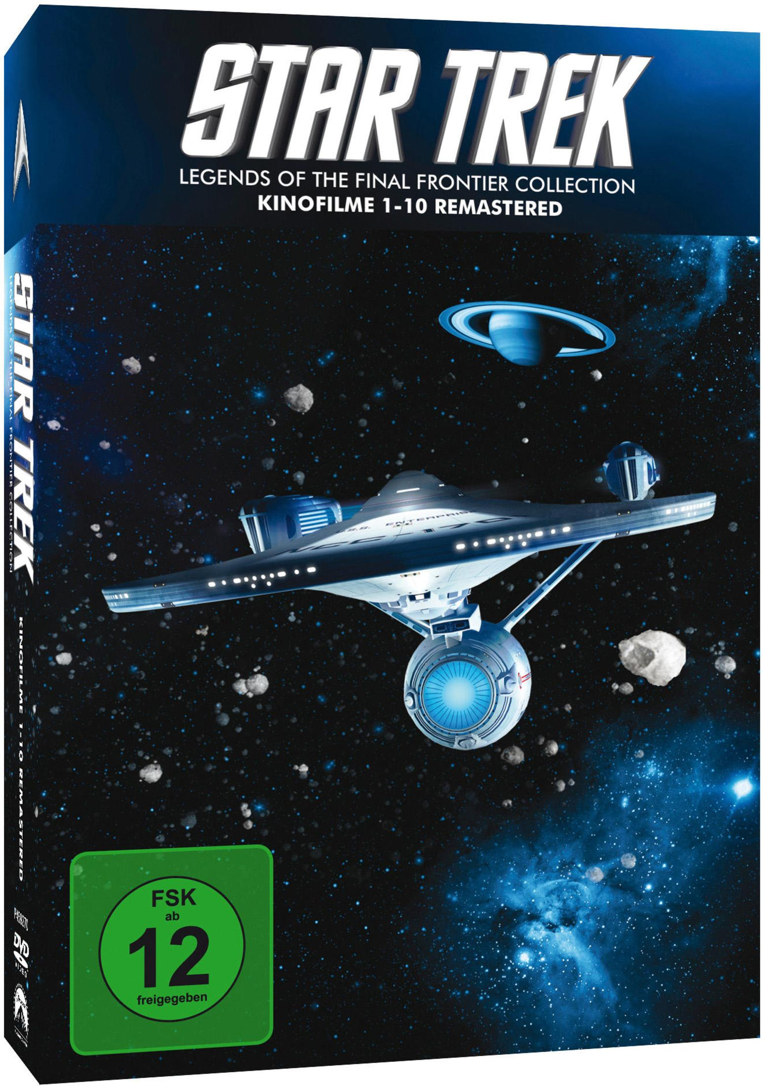 Star Trek Legends Collection DVD-Cover mit der Enterprise im Weltraum, Asteroiden und einem Planeten.