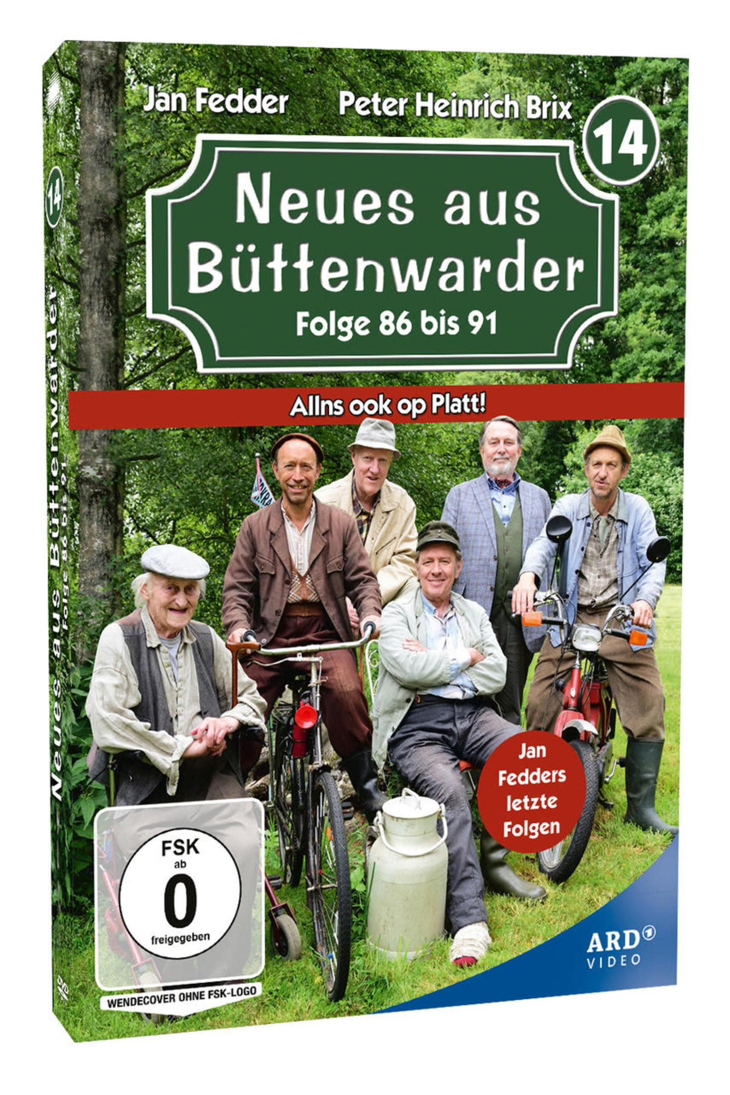 DVD-Cover von Neues aus Büttenwarder mit Jan Fedder und Peter Heinrich Brix und weiteren Darstellern im Freien.