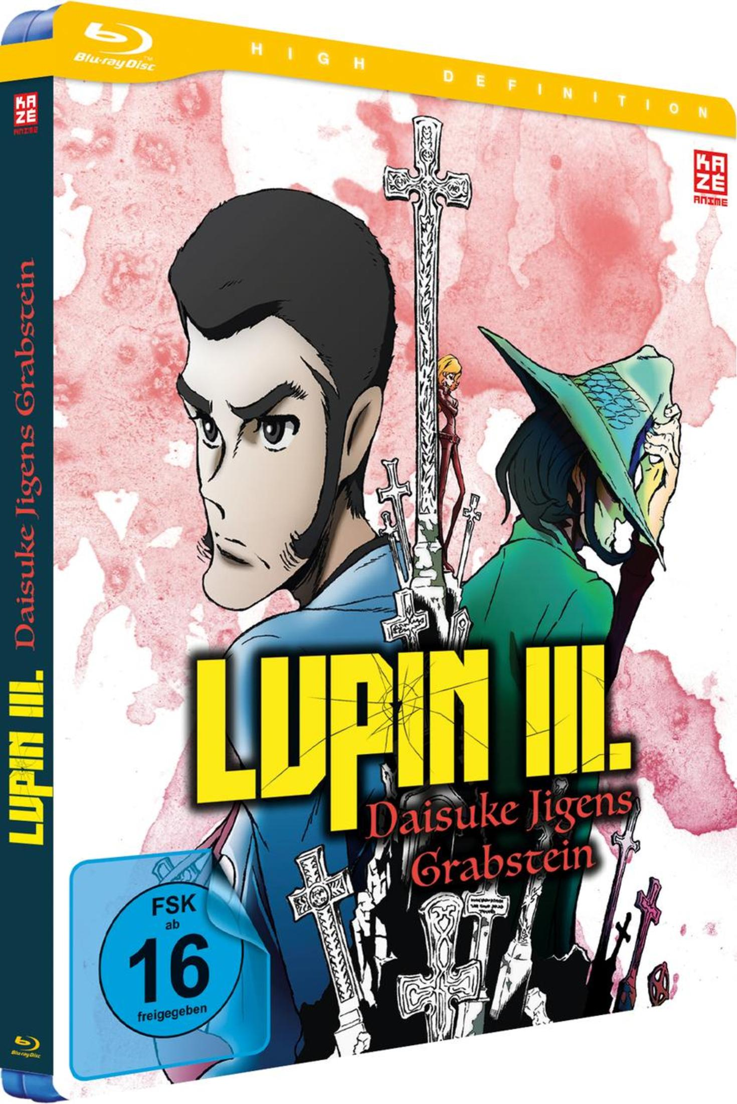 DVD-Cover für 'Lupin III'. Animierter Mann mit ernstem Gesichtsausdruck, umgeben von Kreuzen.