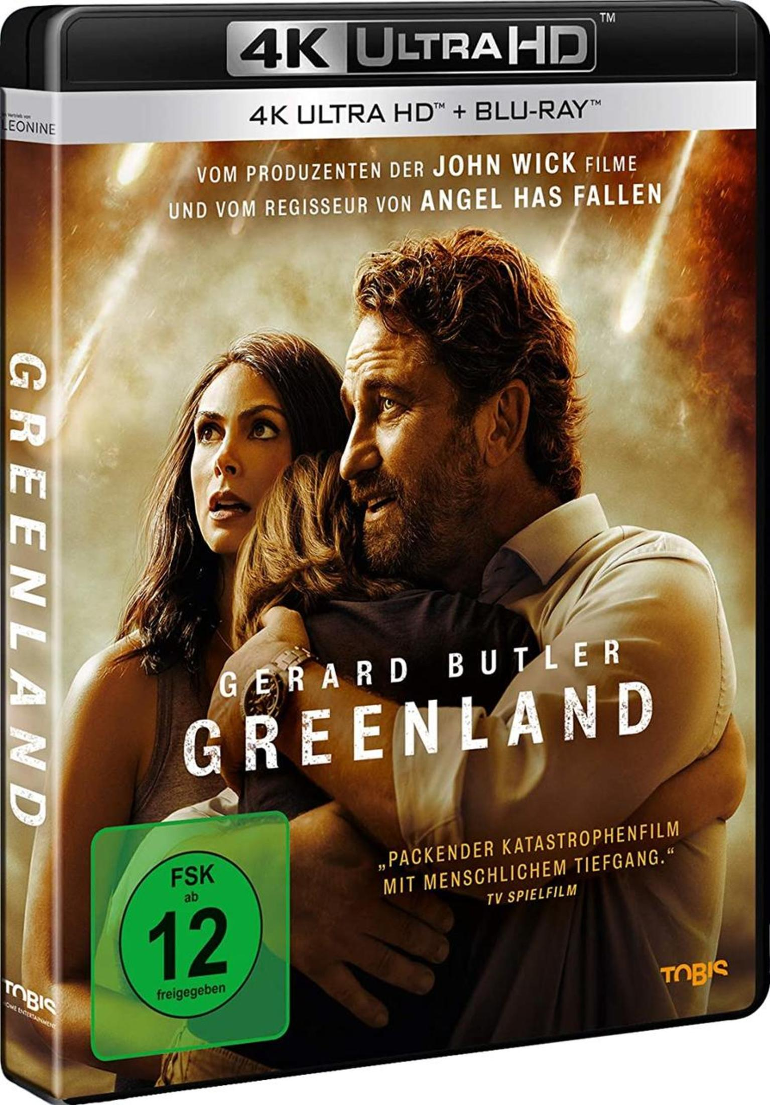Film-DVD-Cover mit Familie, Titel 'Greenland'.
