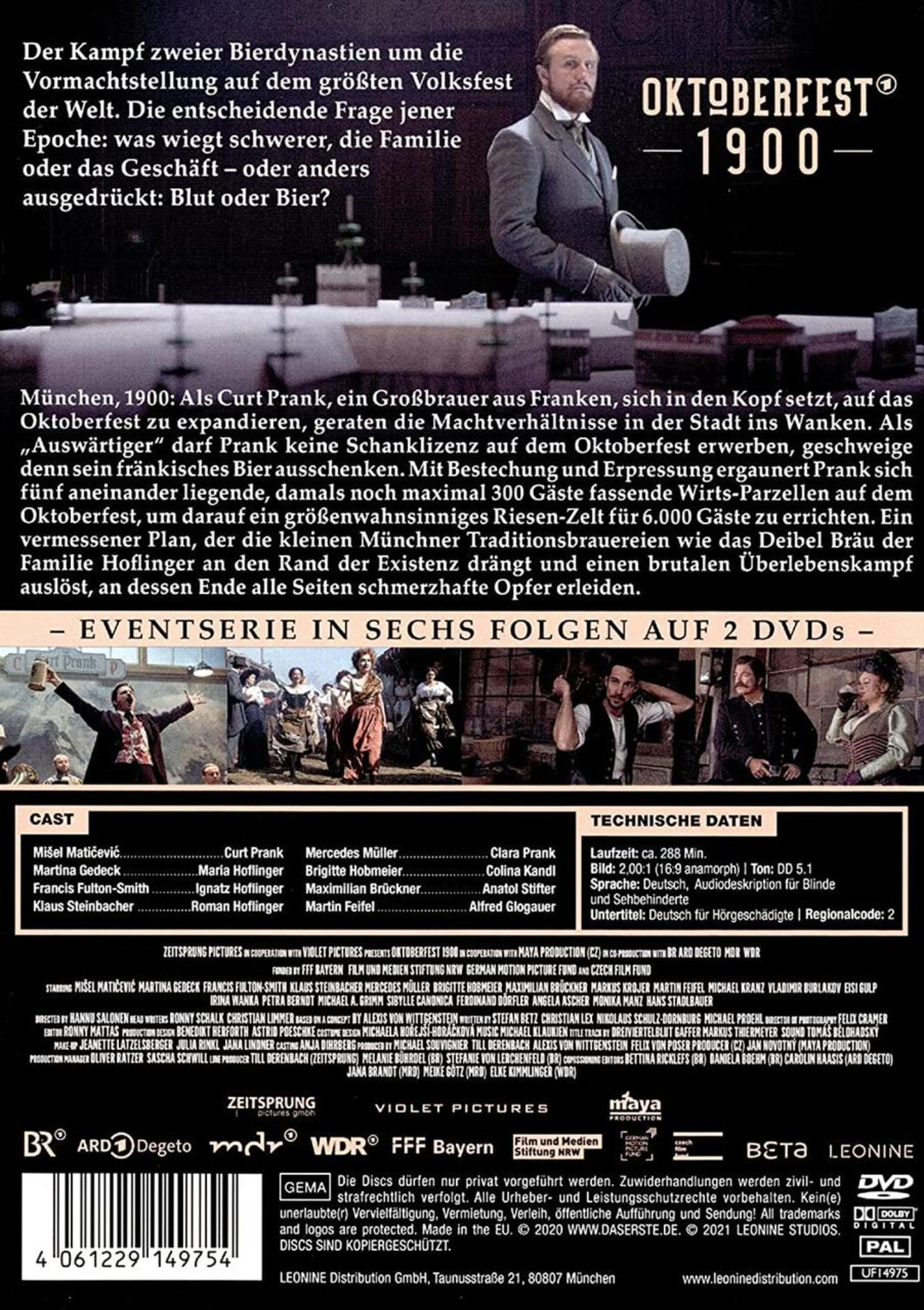 DVD-Cover der Serie Oktoberfest 1900 mit Beschreibung, Bildern der Besetzung, Cast-Liste und technischen Daten.