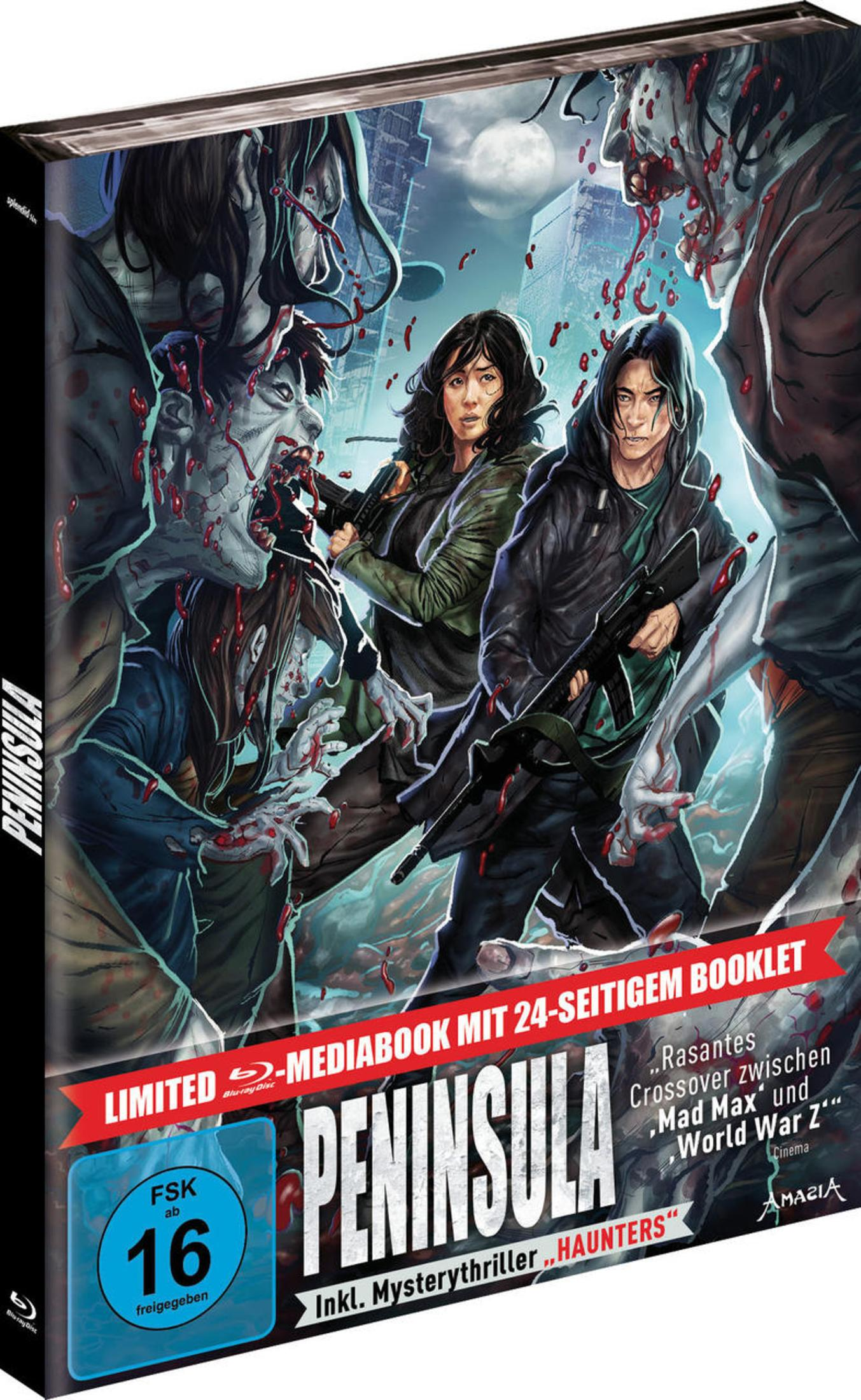 Blu-ray-Filmcover mit Zombies und Charakteren. Der Titel Peninsula ist sichtbar.