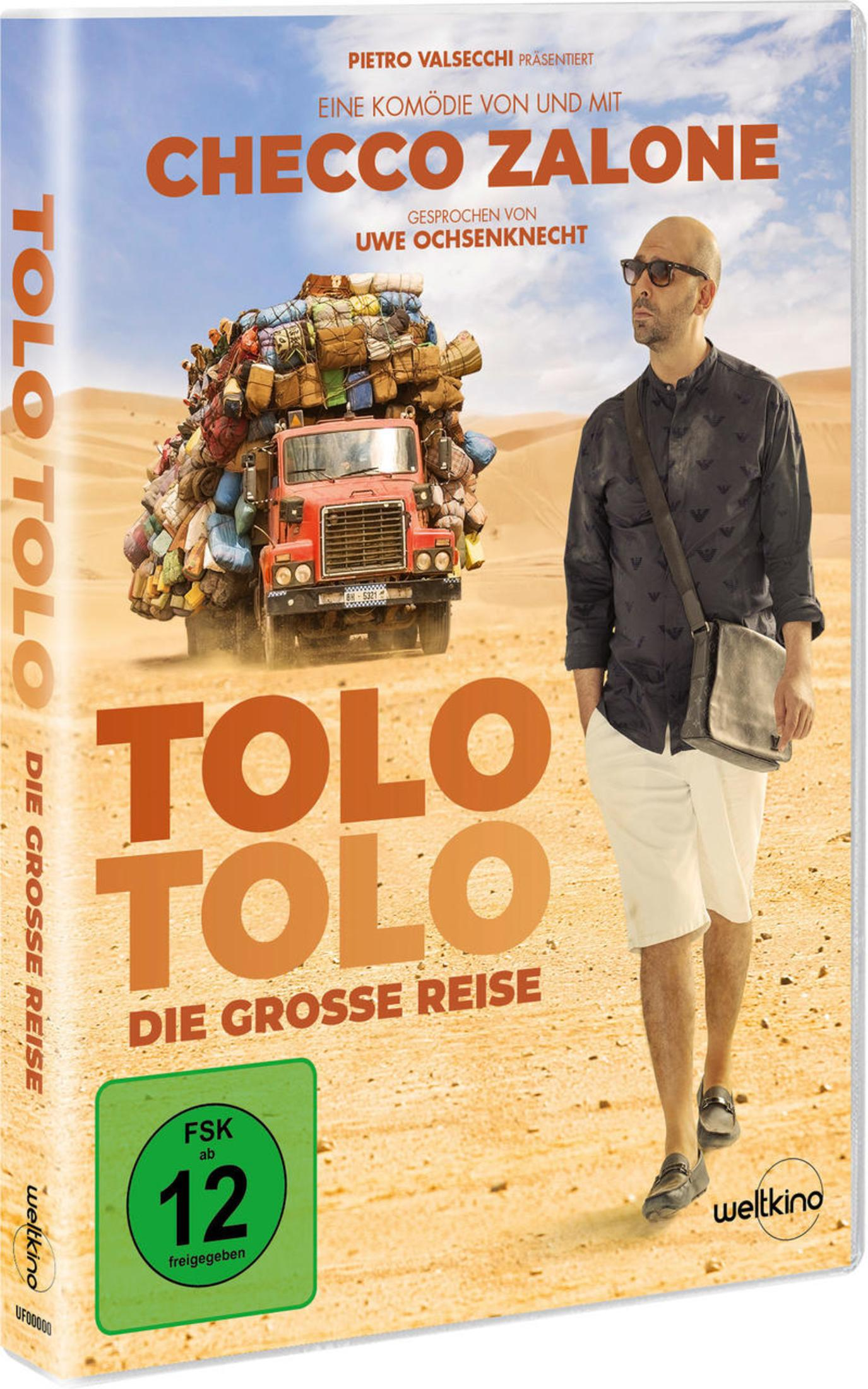 Tolo Tolo Filmcover mit Checco Zalone und einem Lastwagen in einer Wüstenszene.