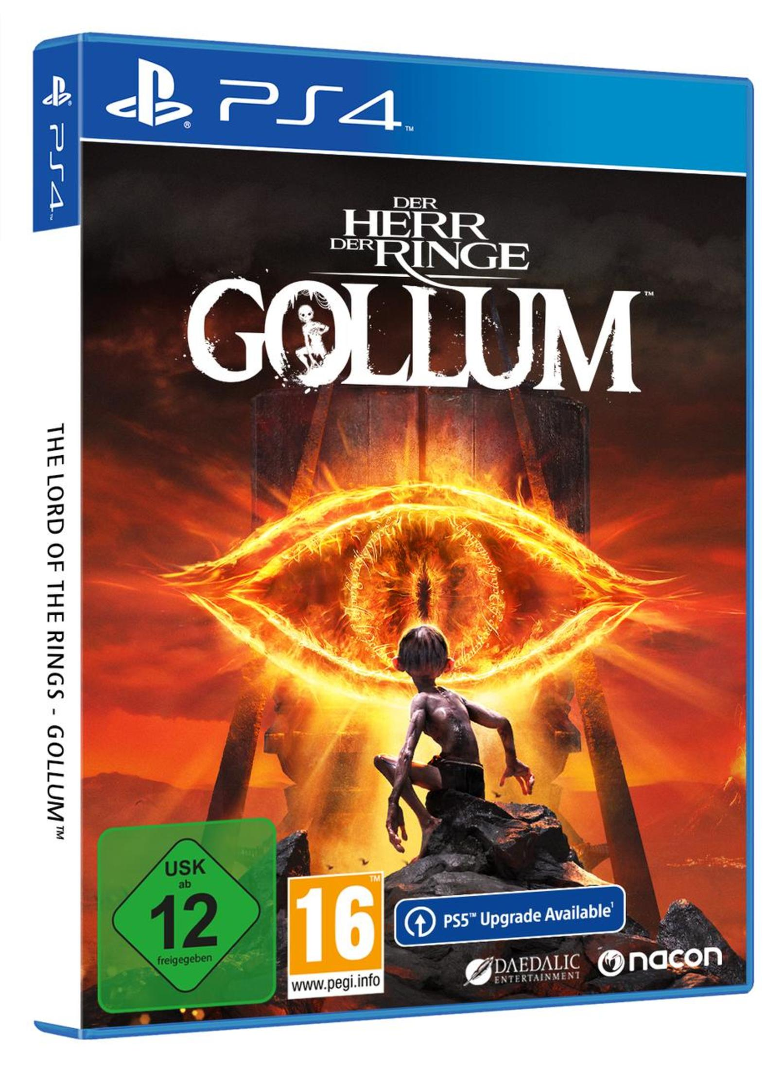 PS4-Spielbox von Der Herr der Ringe: Gollum. Ein Auge mit einer Figur davor. USK 12.