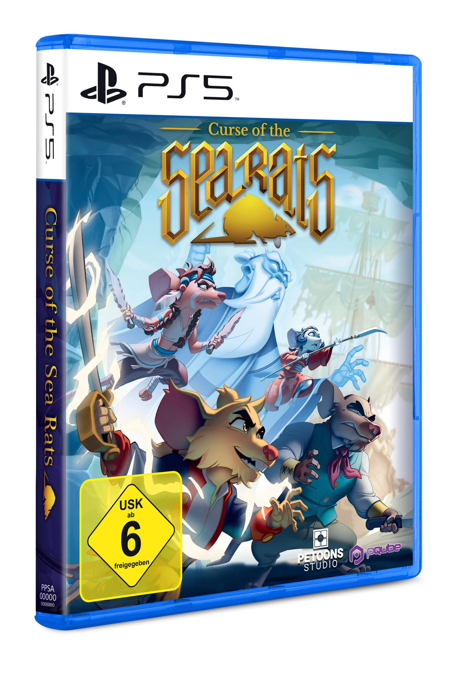 Ein PS5-Spiele-Cover von Curse of the Sea Rats mit Zeichentrick-Rattenfiguren.