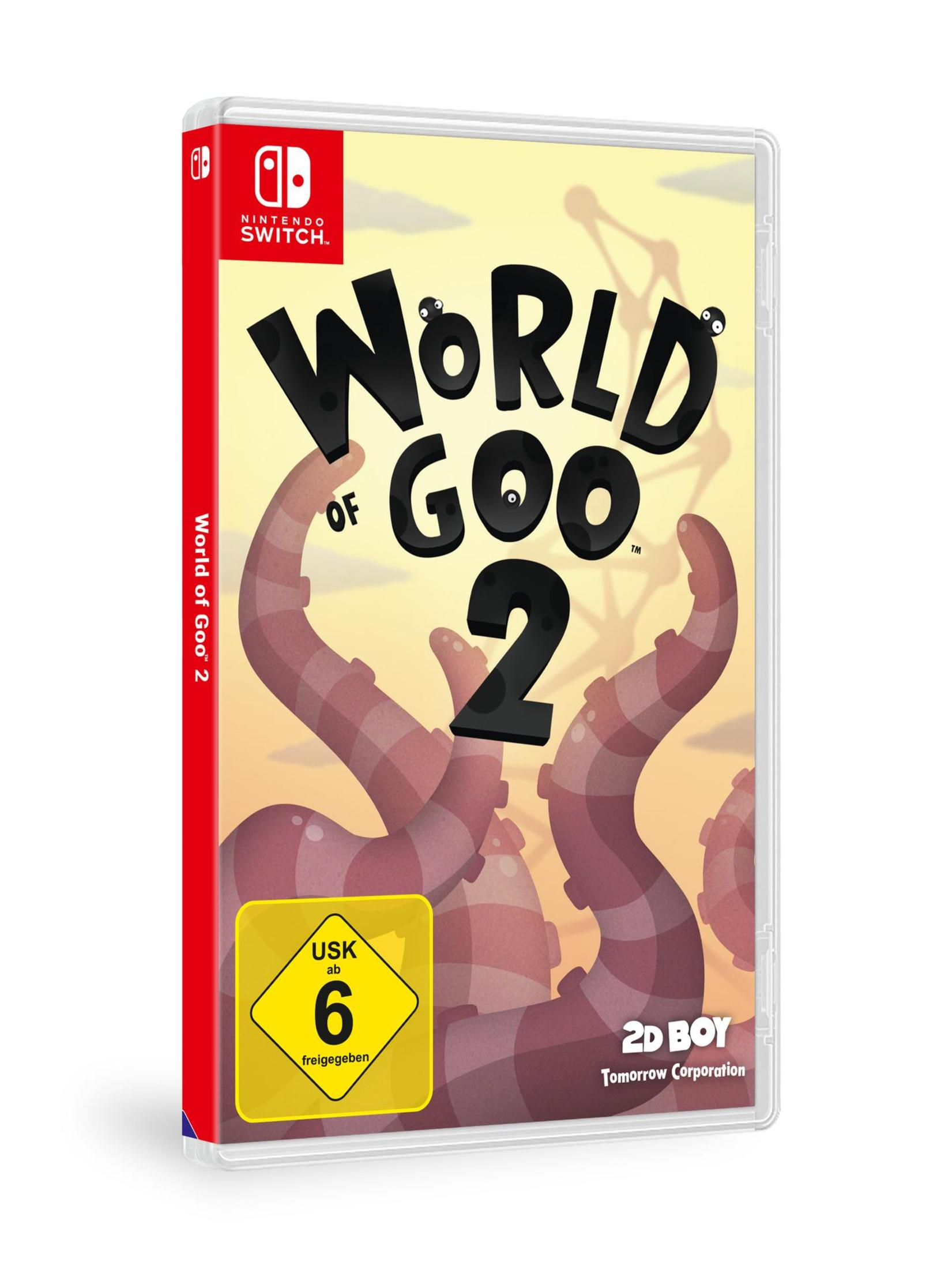 Eine Nintendo Switch-Spielbox mit dem Titel 'World of Goo 2'. Die Box hat farbenfrohe Kunstwerke.