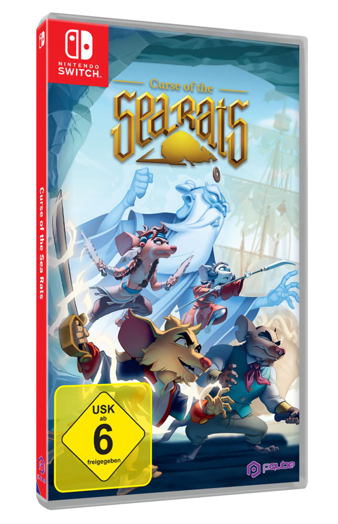 Spielbox von 'Curse of the Sea Rats' mit Rattenfiguren in Aktion. USK 6 Aufkleber.