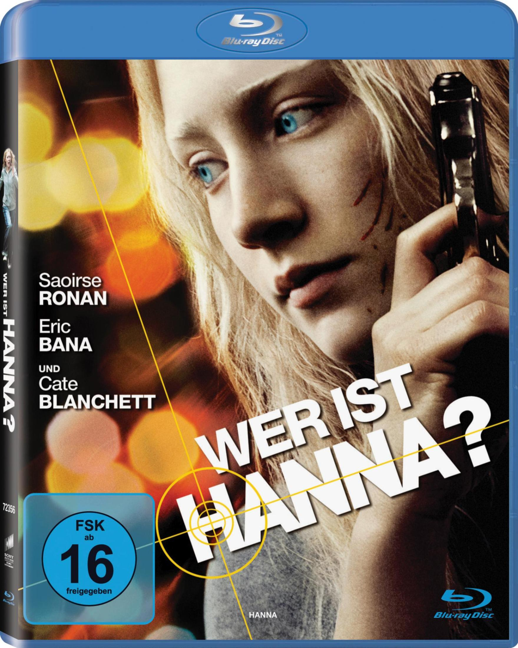 Filmcover: Eine Frau mit blonden Haaren hält eine Waffe. Text: 'Wer ist Hanna?'.