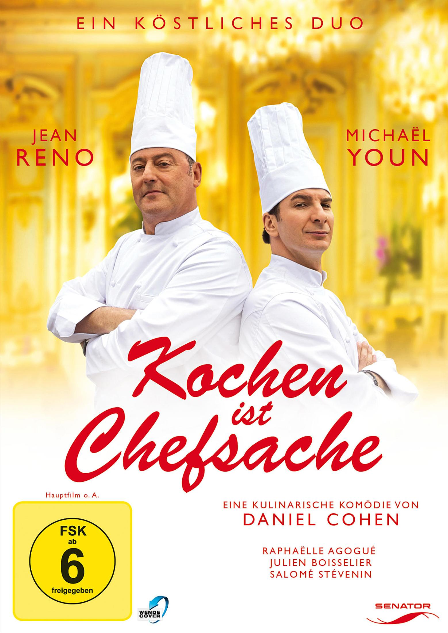 Filmcover von zwei Köchen in weißen Uniformen. Der Titel lautet Kochen ist Chefsache. Es gibt ein FSK-Logo.