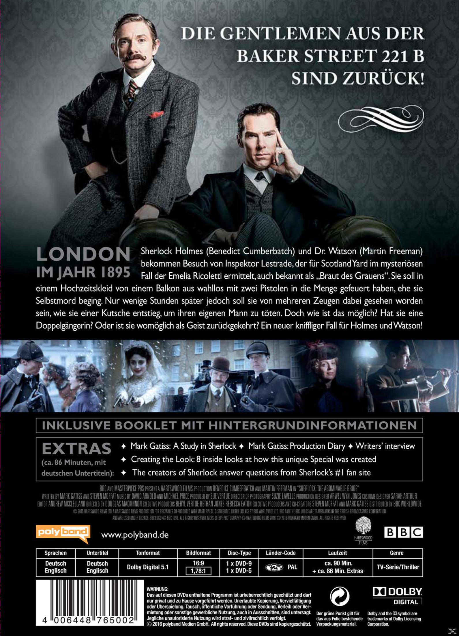 DVD-Cover von Sherlock mit Porträts von Benedict Cumberbatch und Martin Freeman vor einem dunklen Hintergrund.