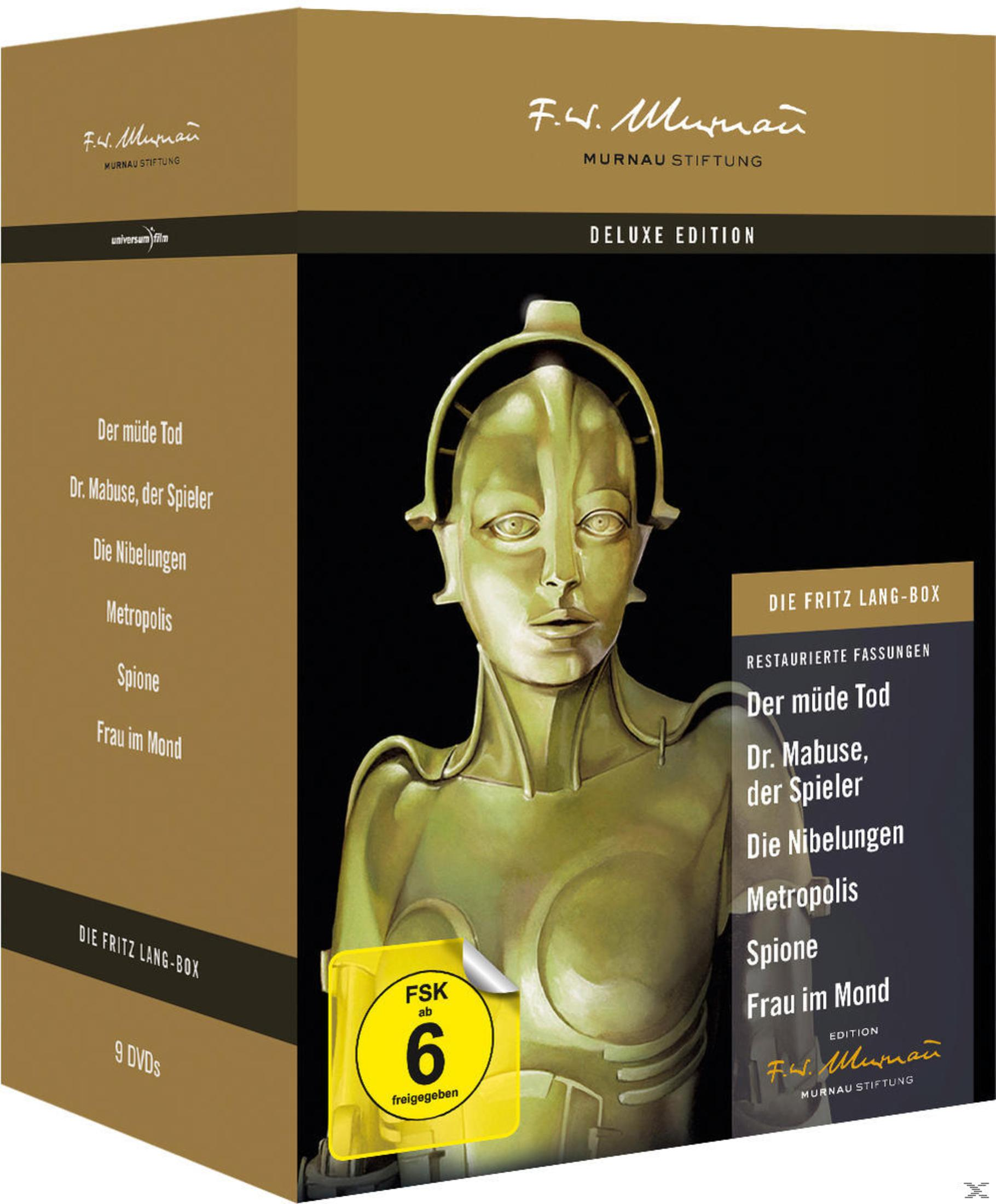 DVD-Box Die Fritz Lang-Box mit goldener Roboterfigur aus Metropolis auf dem Cover.