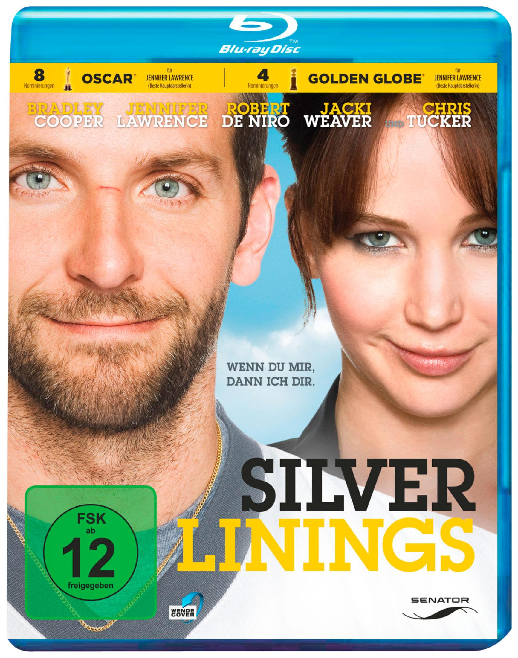 Silver Linings Playbook Blu-ray-Disc-Cover mit den Schauspielern Bradley Cooper und Jennifer Lawrence.