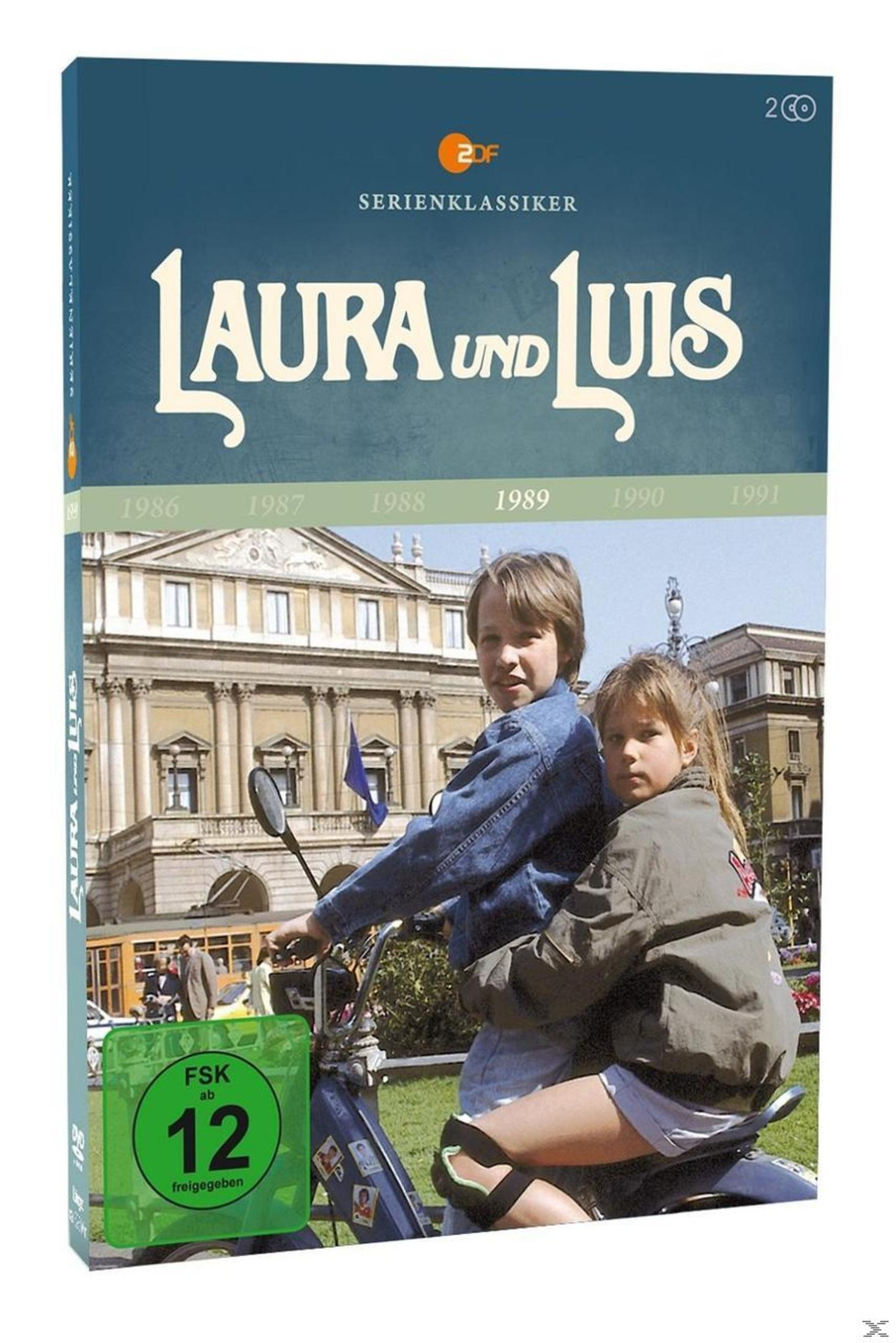 DVD-Cover der Serie Laura und Luis mit zwei Kindern auf einem Moped vor einem historischen Gebäude.