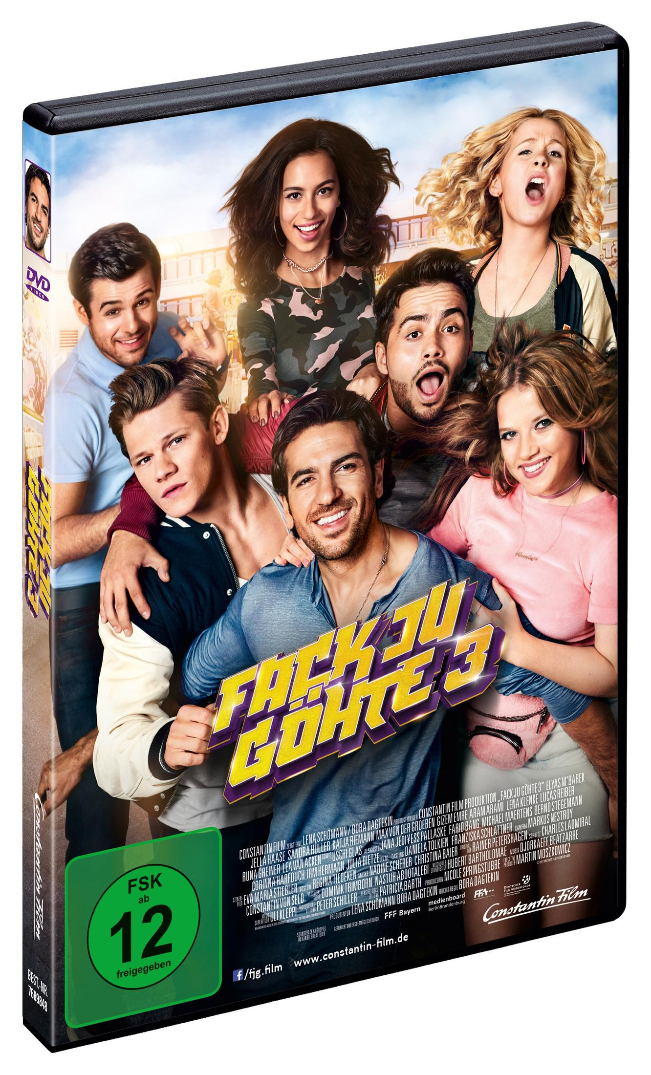 DVD-Hülle des Films Fack ju Göhte 3 mit sieben jungen Schauspielern im Vordergrund und dem Filmtitel.