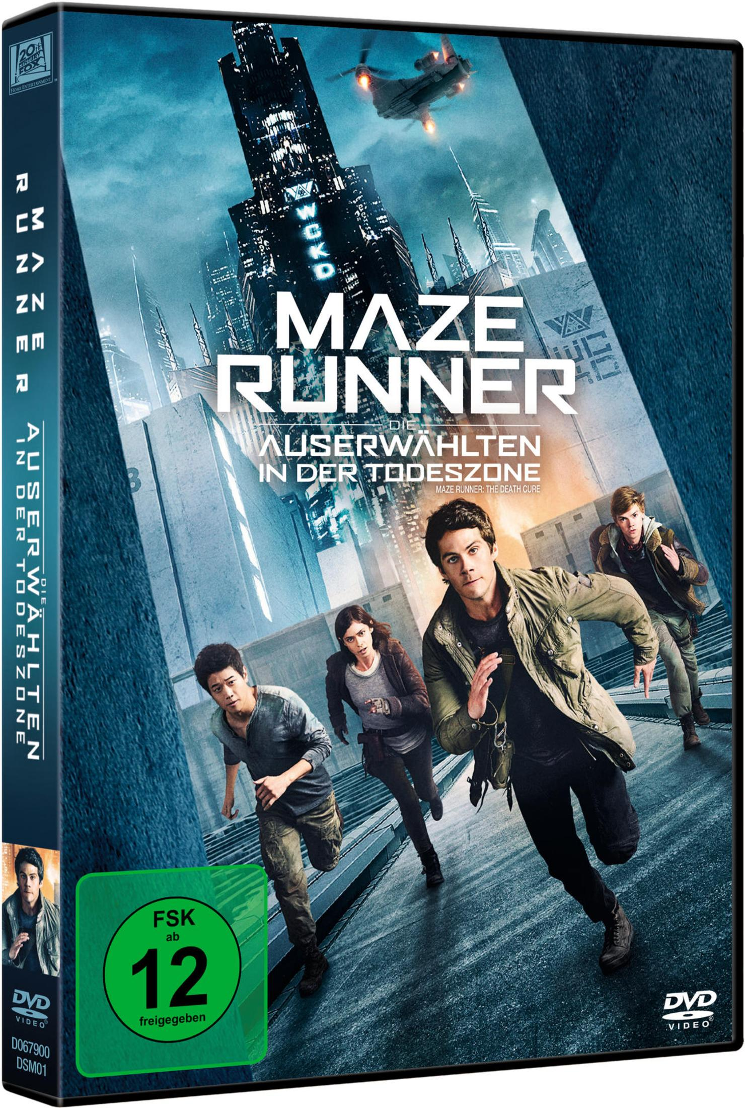 DVD-Cover mit einer Gruppe von Menschen, die rennen. Titel: Maze Runner. Text auf Deutsch.