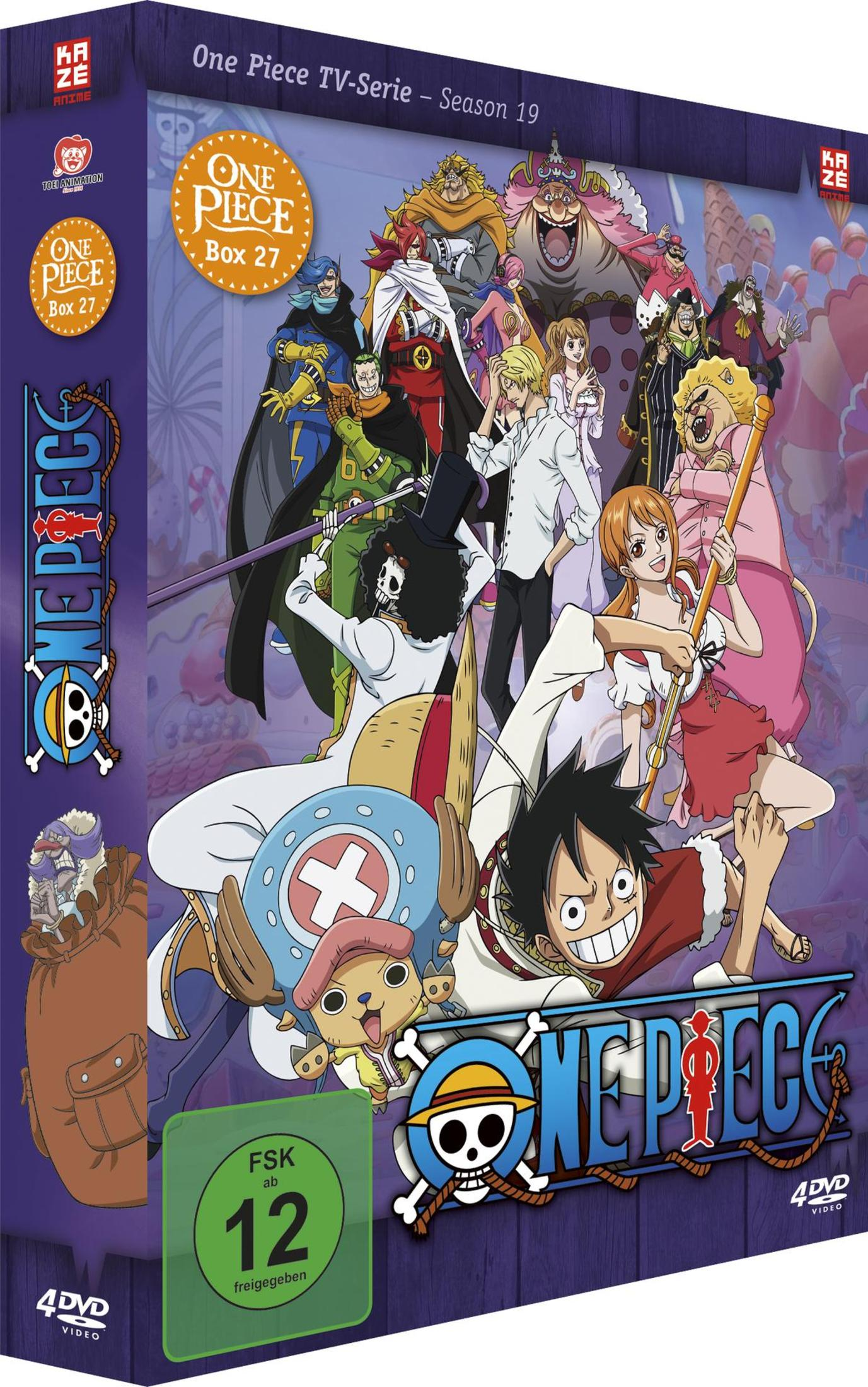 Box DVD Anime One Piece 27, Stagione 19. Con molti personaggi e loghi.