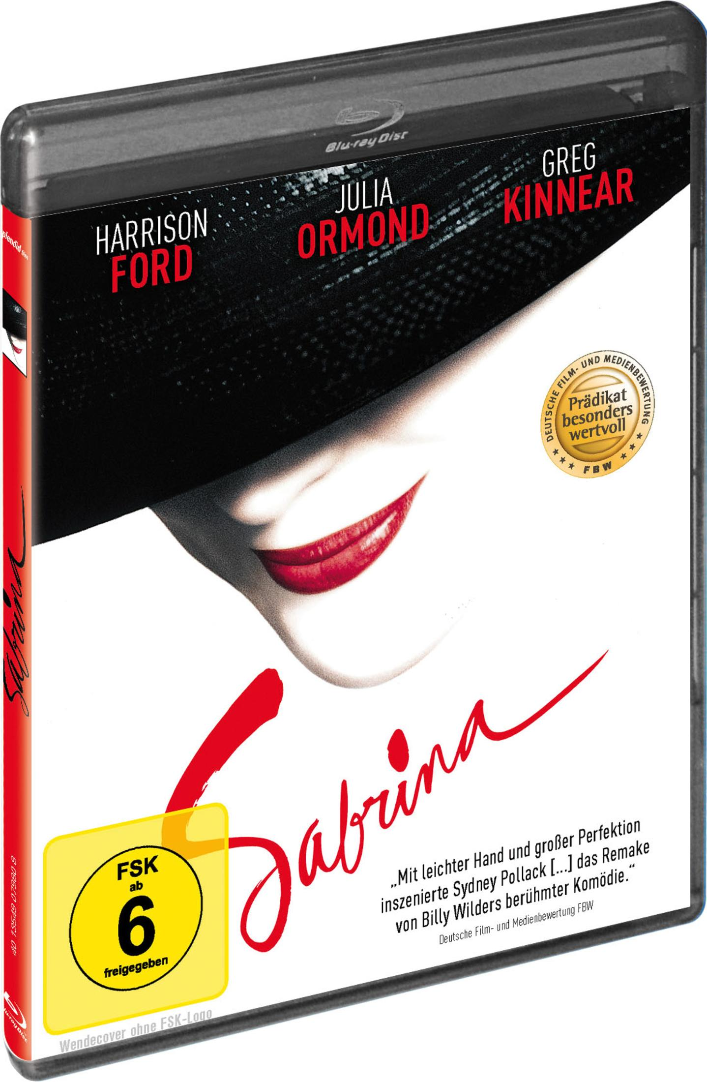 Blu-ray-Hülle für Sabrina mit dem unteren Gesicht einer Frau, rotem Lippenstift unter schwarzem Hut und Namen.
