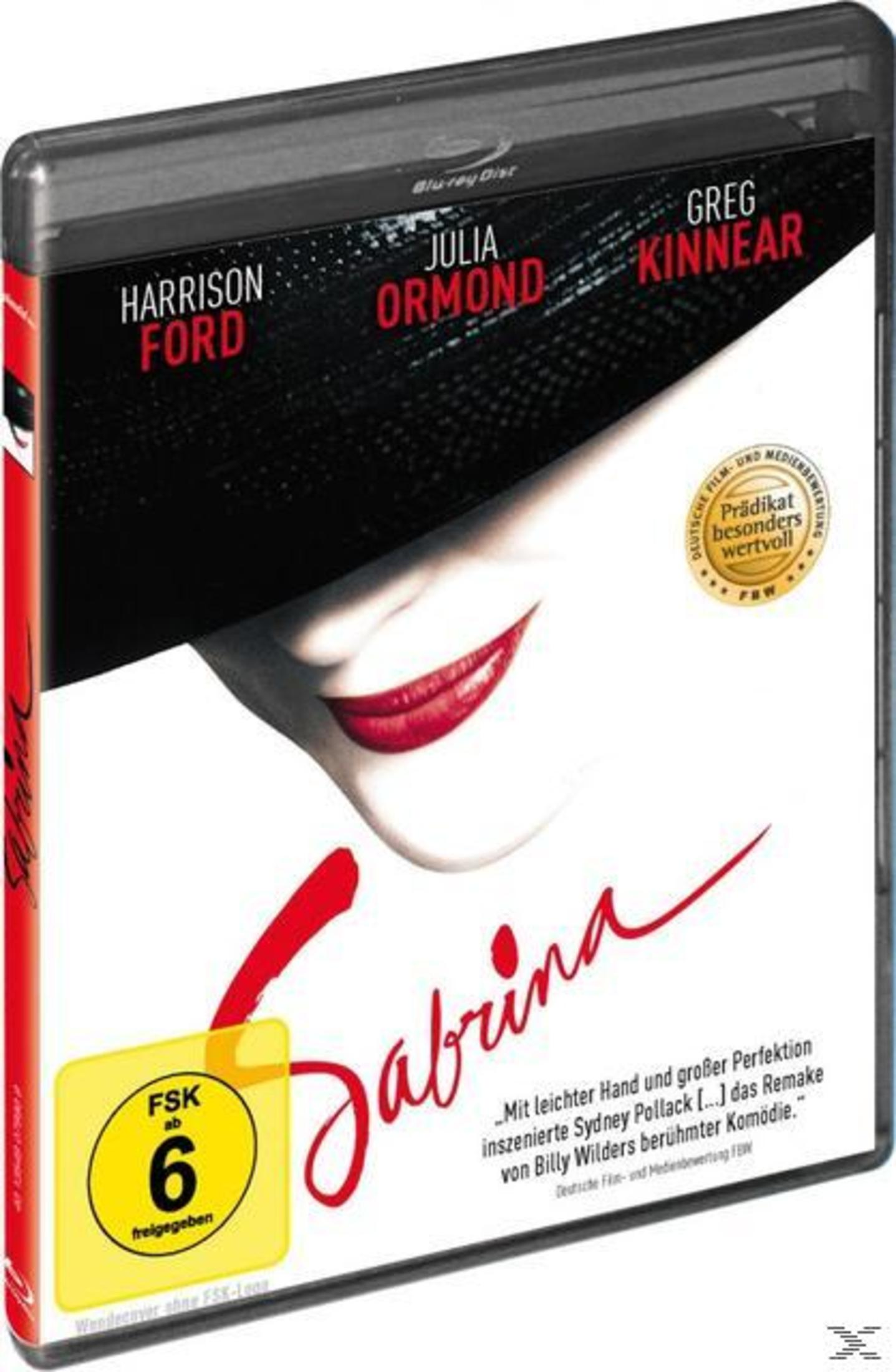 Blu-ray-Hülle des Films Sabrina mit Harrison Ford, Julia Ormond und Greg Kinnear auf weißem Hintergrund.