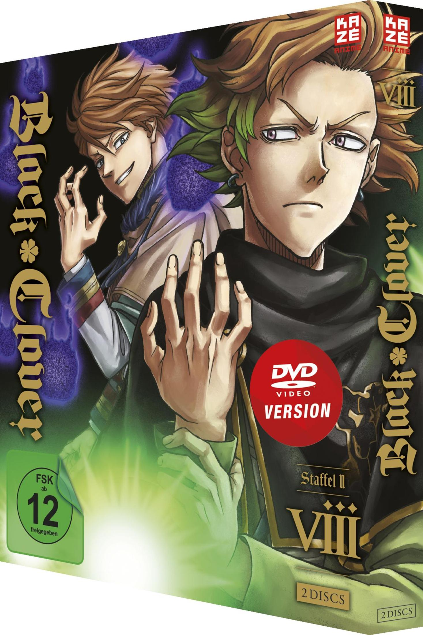 Anime DVD Hülle mit zwei Männern, "Black Clover" Logo, DVD-Version, FSK 12.