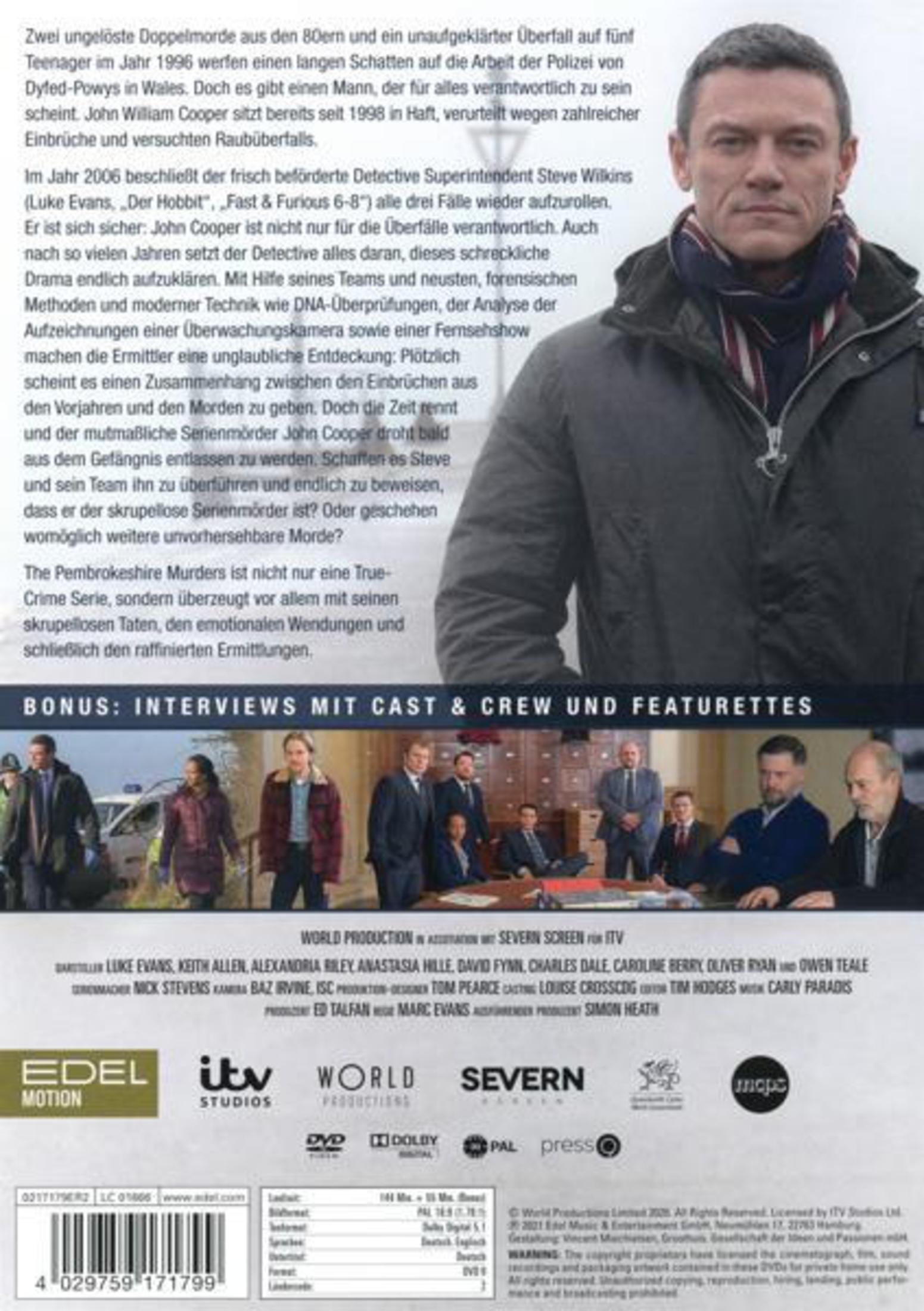 Cover der DVD 'The Pembrokeshire Murders' mit Luke Evans und Texten.