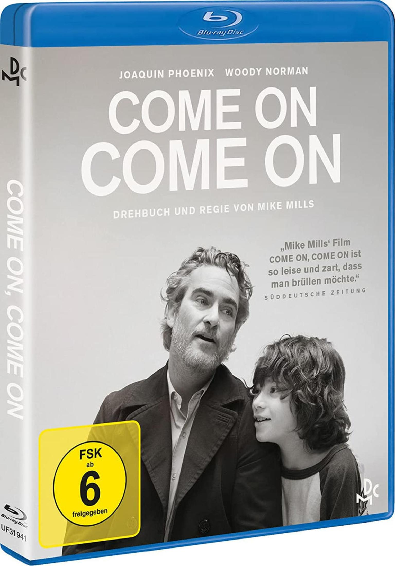 Blu-ray-Hülle des Films Come On, Come On mit Joaquin Phoenix und Woody Norman in Schwarz-Weiß.