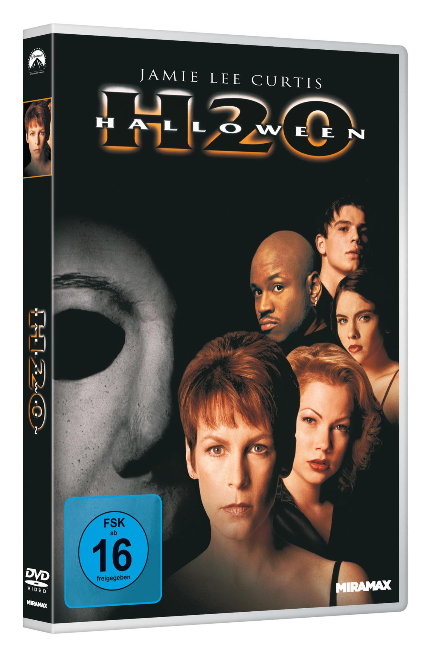 DVD-Cover von Halloween H2O mit Jamie Lee Curtis und anderen Schauspielern vor einer Maske.
