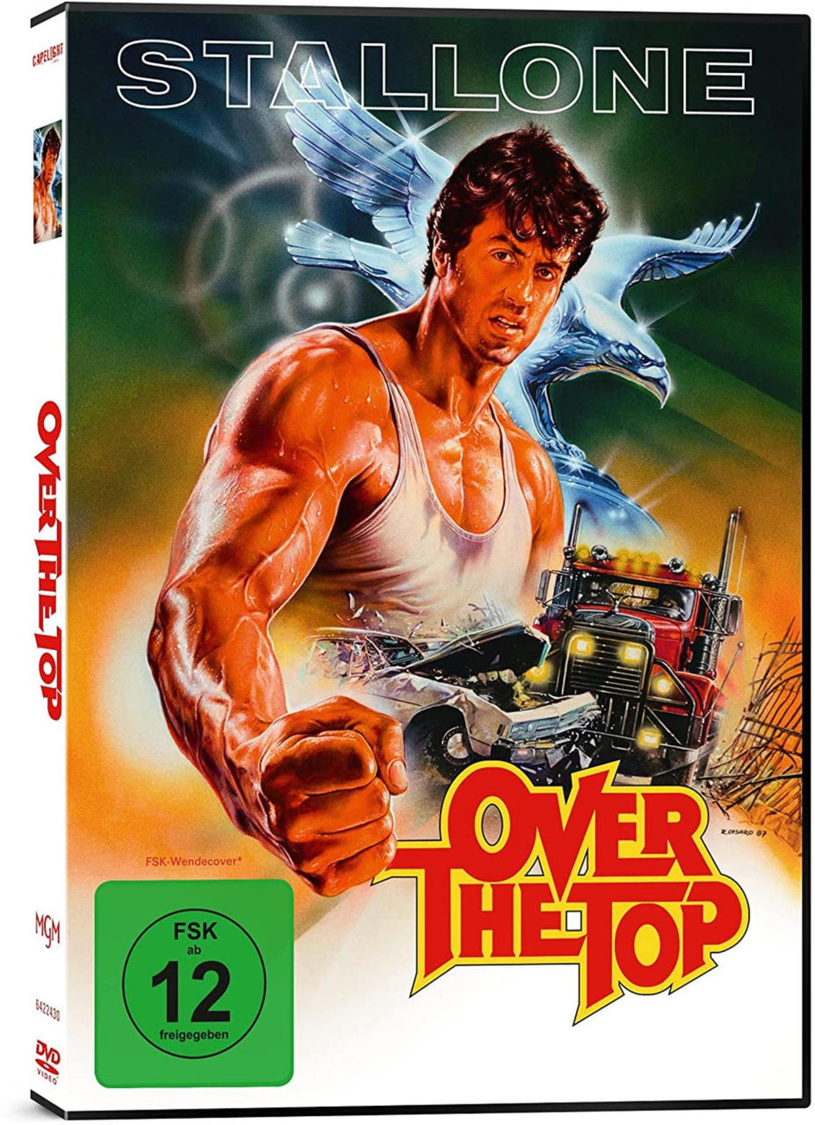 Filmplakat von Over the Top mit Sylvester Stallone in einem Unterhemd, einem Lkw und einem Adler im Hintergrund.