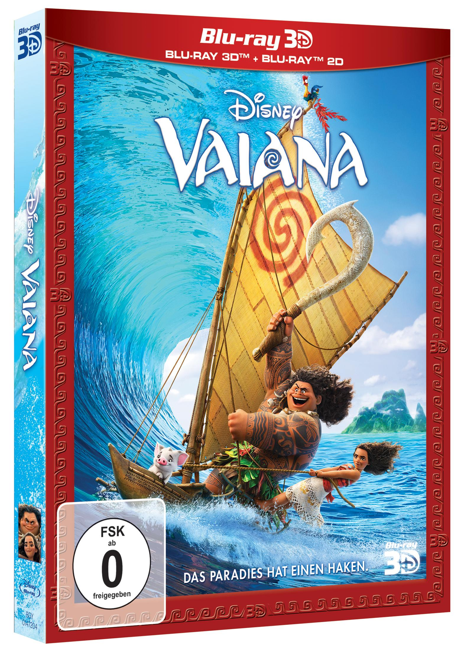 Filmcover mit animierten Charakteren auf einem Boot im Ozean. Blauer Himmel, Palme.
