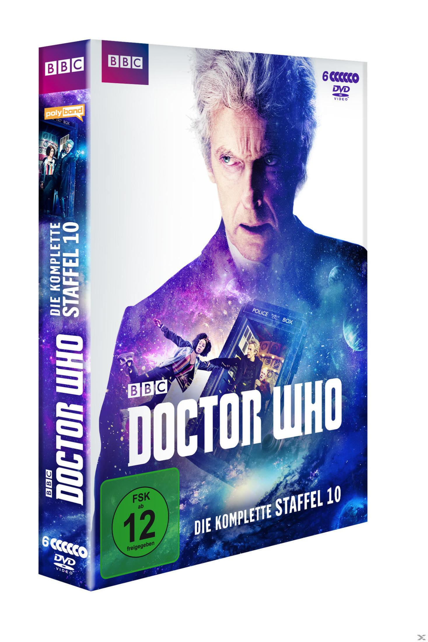 Doctor Who DVD-Cover mit Peter Capaldi, einem Galaxie-Hintergrund und der TARDIS in der Mitte.