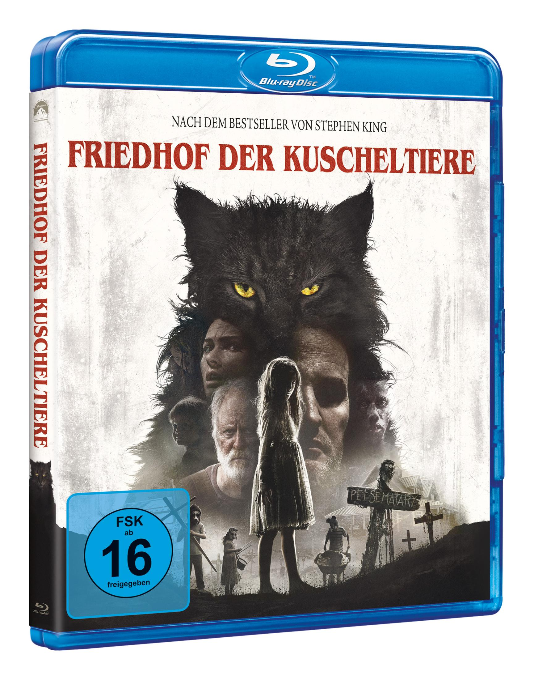 Die Blu-ray-Hülle von Friedhof der Kuscheltiere in einem blauen Gehäuse, mit einer dunklen, wolfsähnlichen Figur.