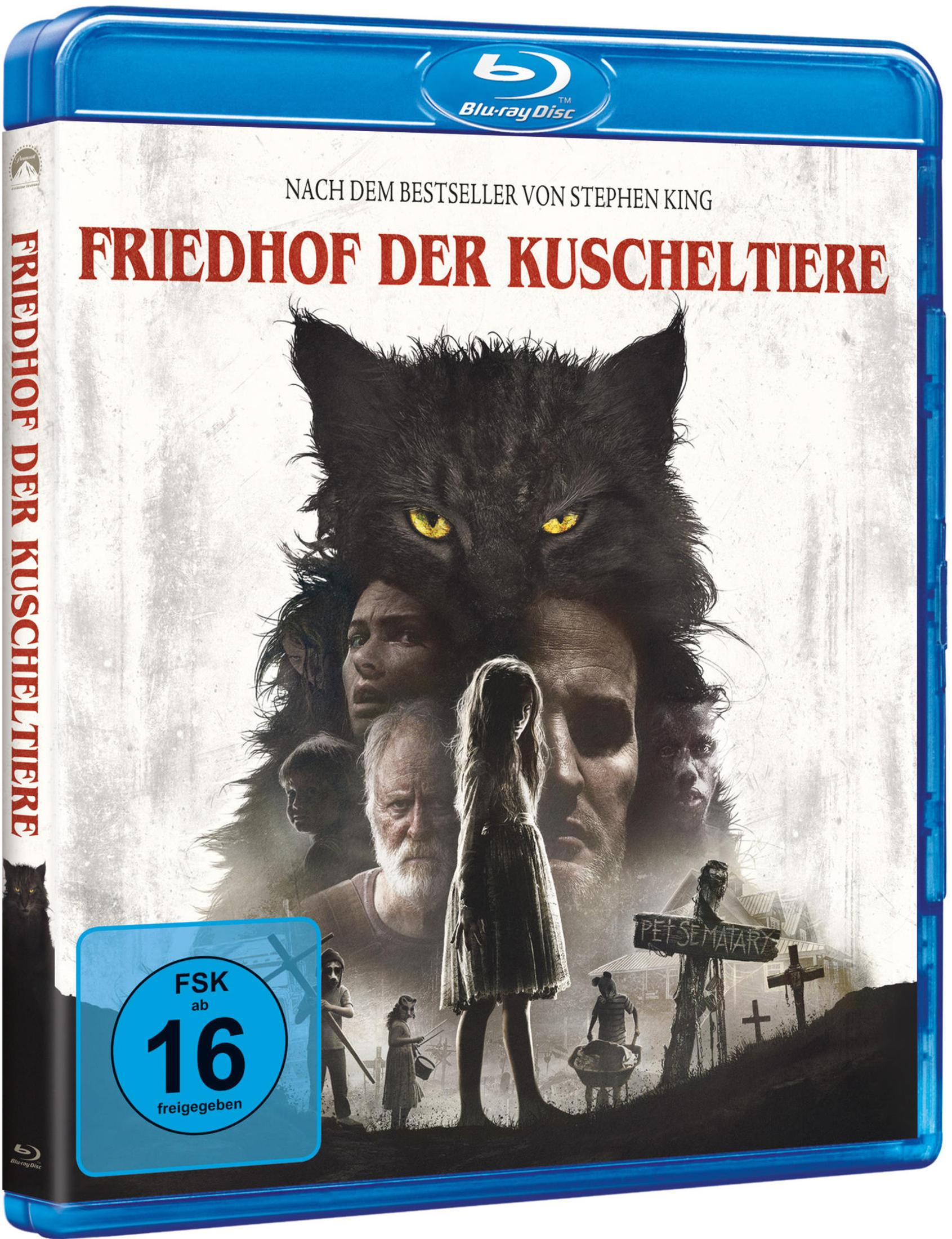 Friedhof der Kuscheltiere Blu-ray-Cover. Eine Katze und Figuren sind auf dem Cover. Blaues Gehäuse.