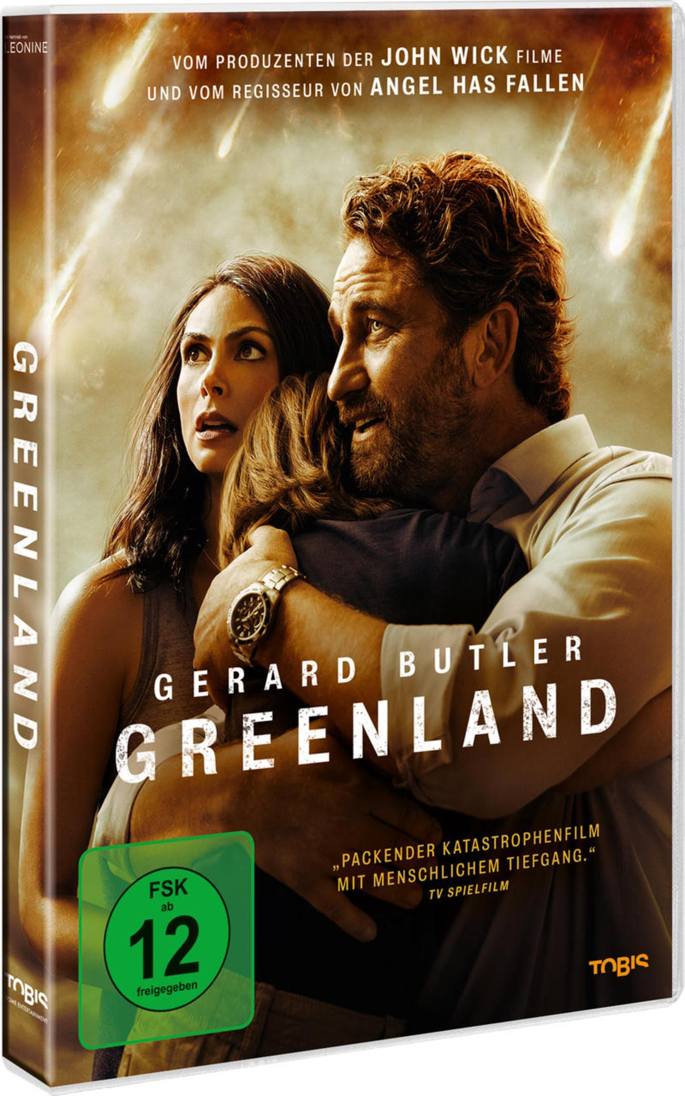 DVD-Cover von Greenland: Ein Mann und eine Frau umarmen sich besorgt vor einem feurigen Himmel.