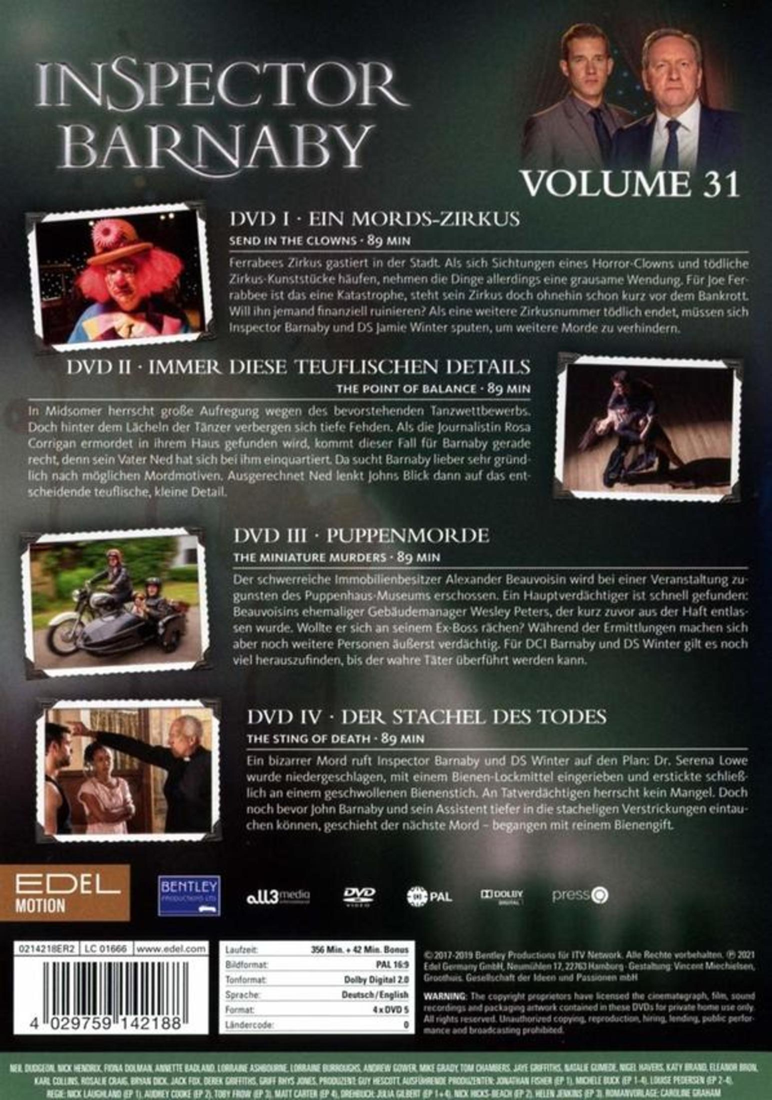 DVD-Box von Inspector Barnaby Volume 31 mit vier Folgen und verschiedenen Szenenbildern.