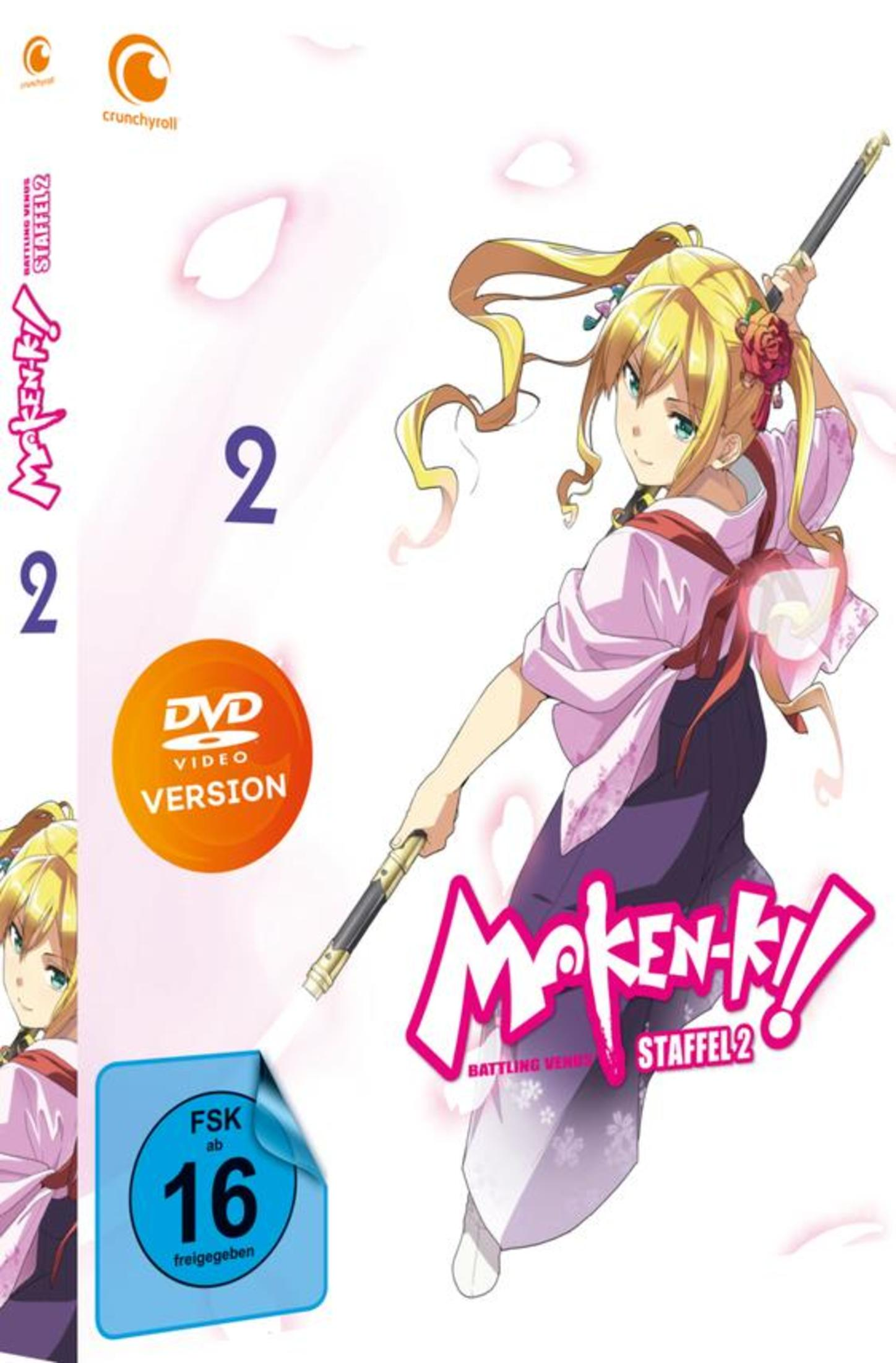 Moken-Ki! Staffel 2 DVD-Cover. Ein Mädchen in einem rosa Kimono hält ein Schwert.